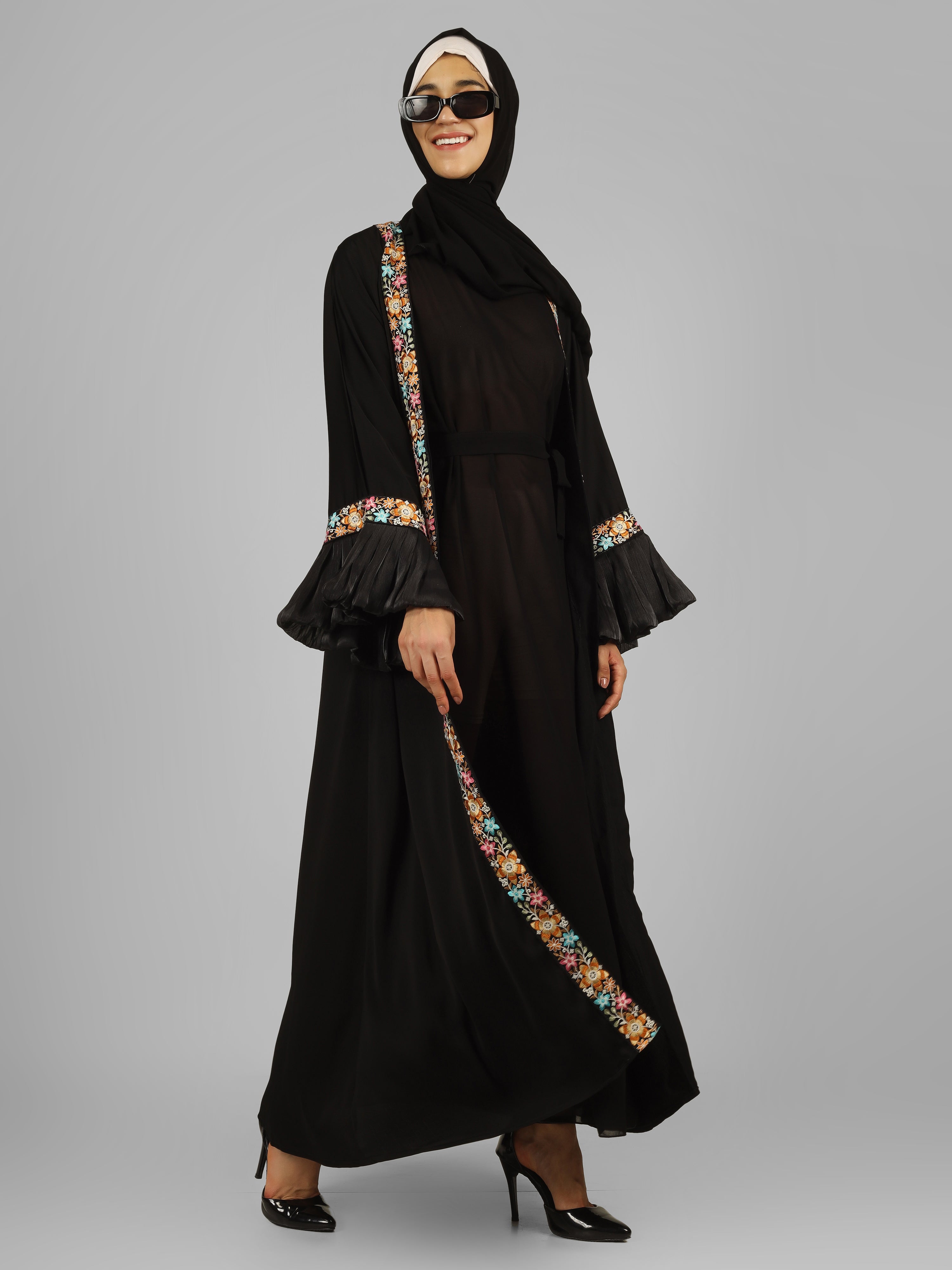 HEER ORGANZA SLEEVE ABAYA | BLACK