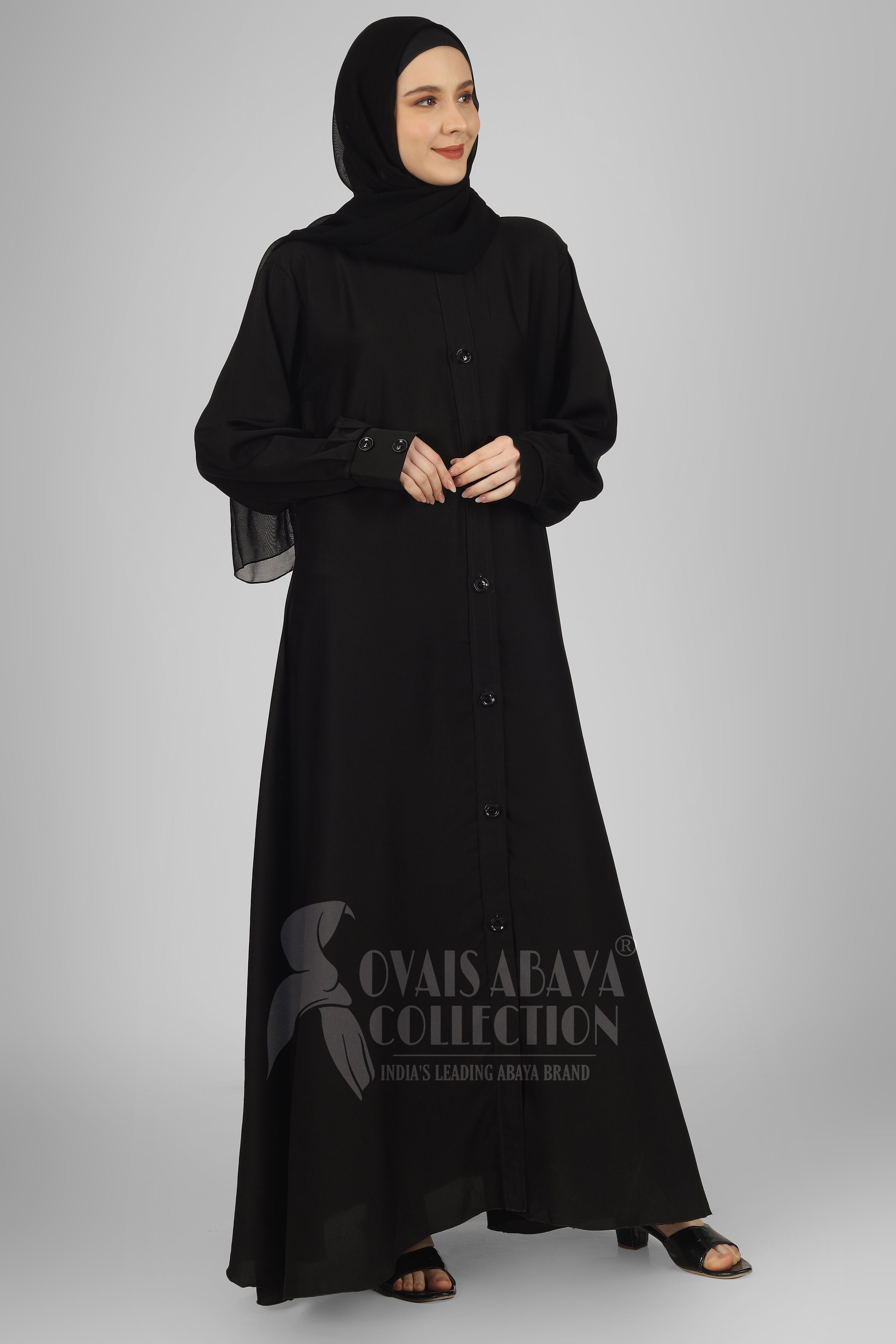 Daily Wear Buttons Abaya ( BLACK )