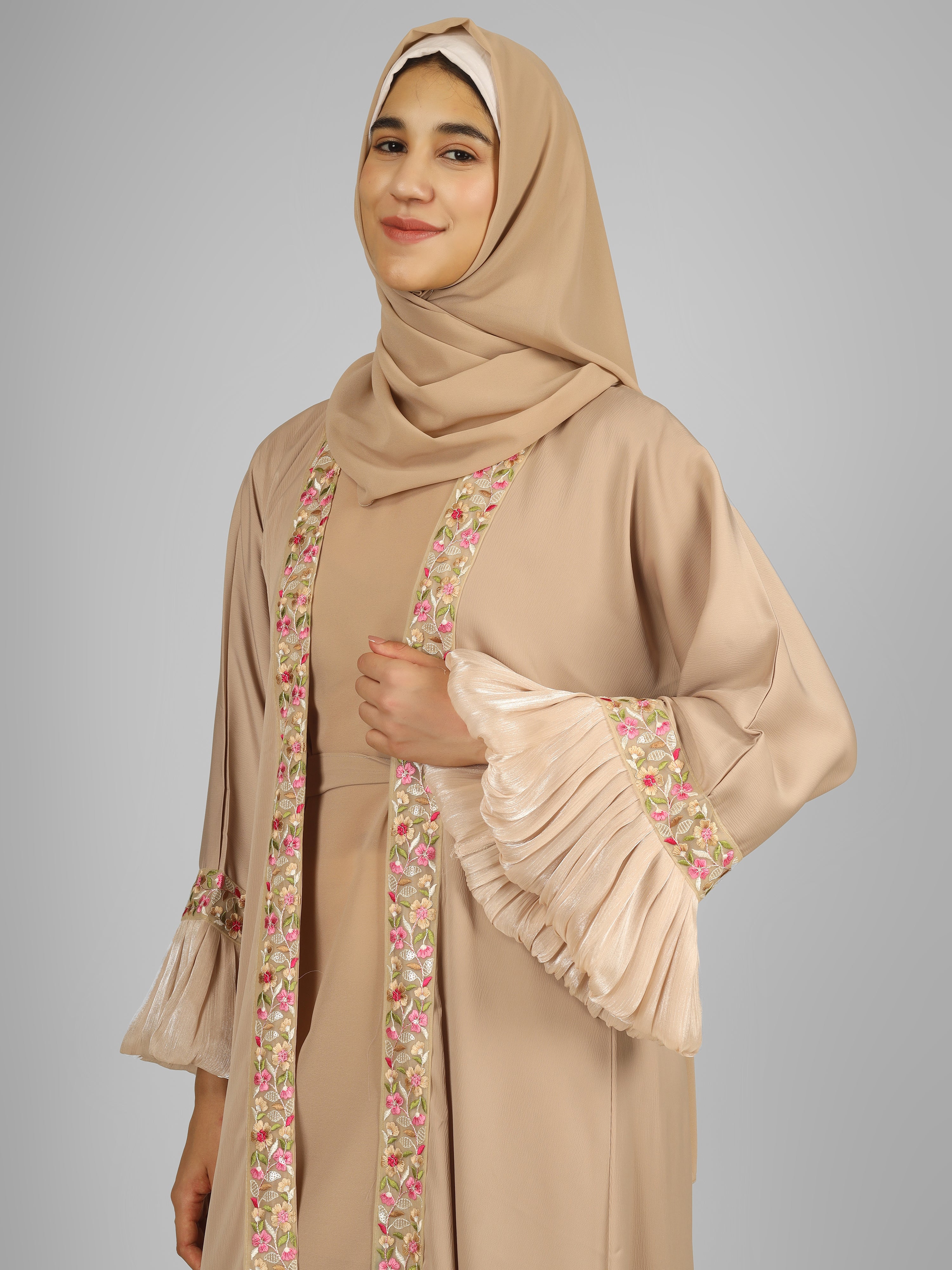 HEER ORGANZA SLEEVE ABAYA | NUDE
