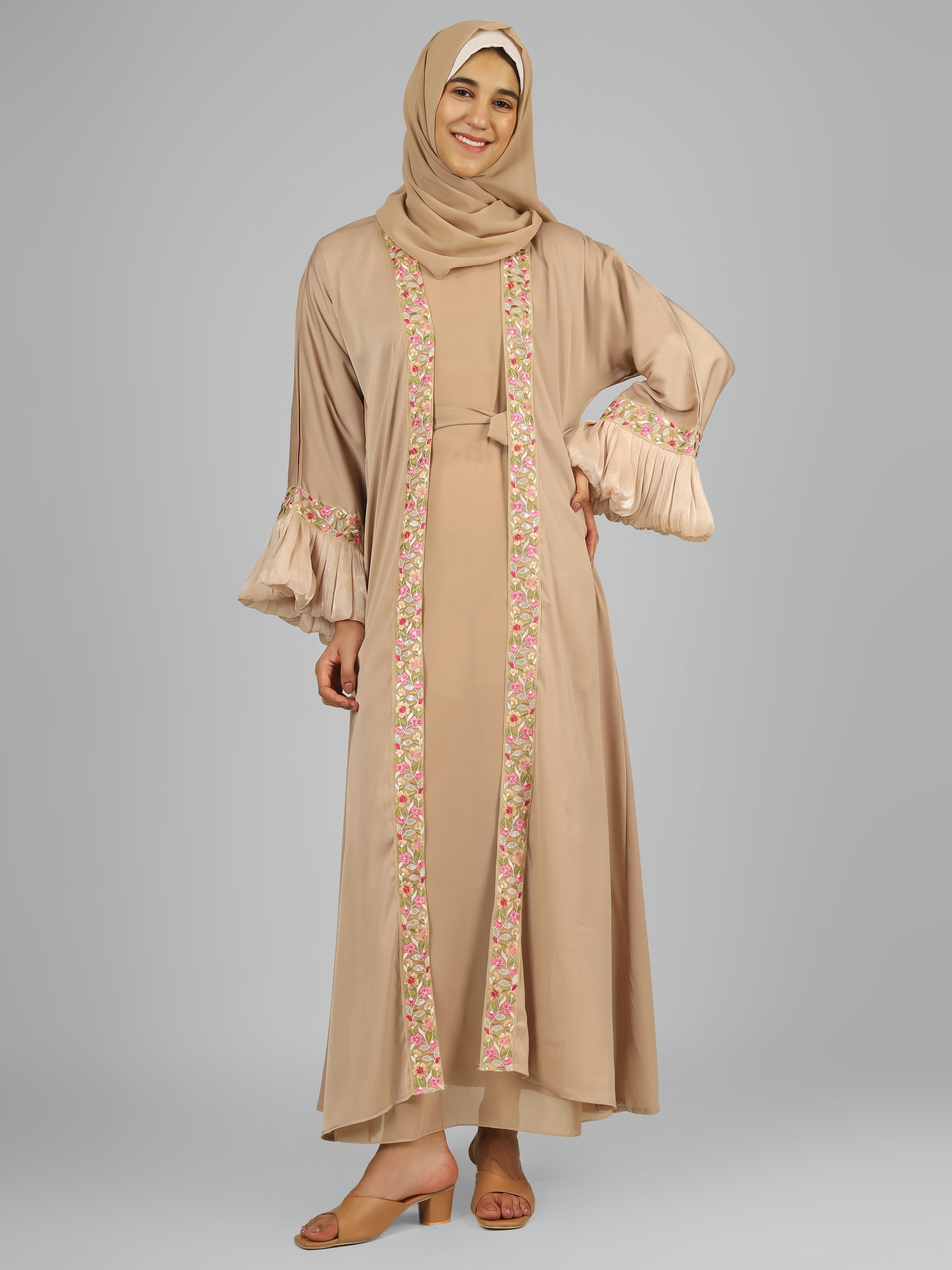 HEER ORGANZA SLEEVE ABAYA | NUDE