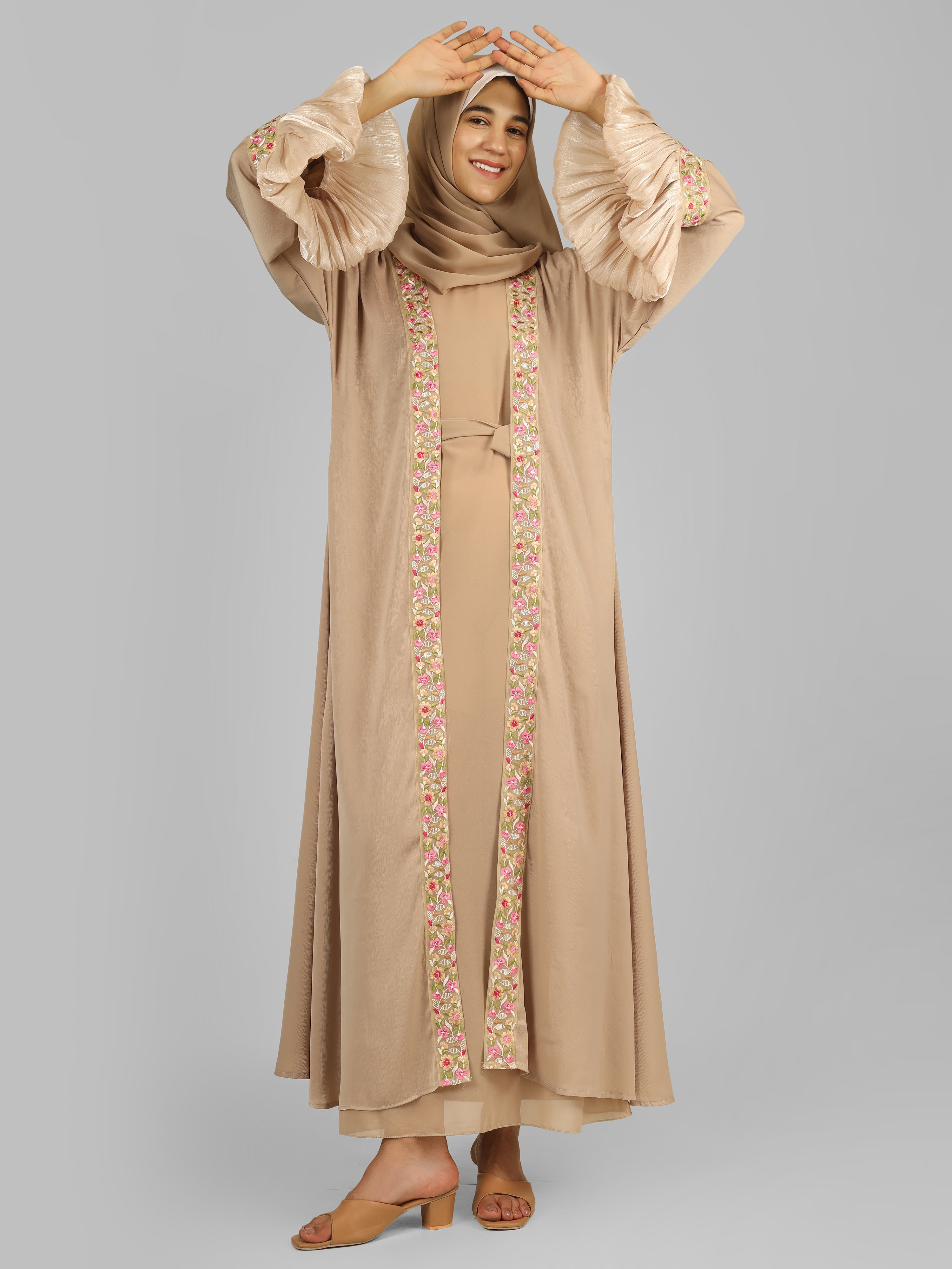 HEER ORGANZA SLEEVE ABAYA | NUDE