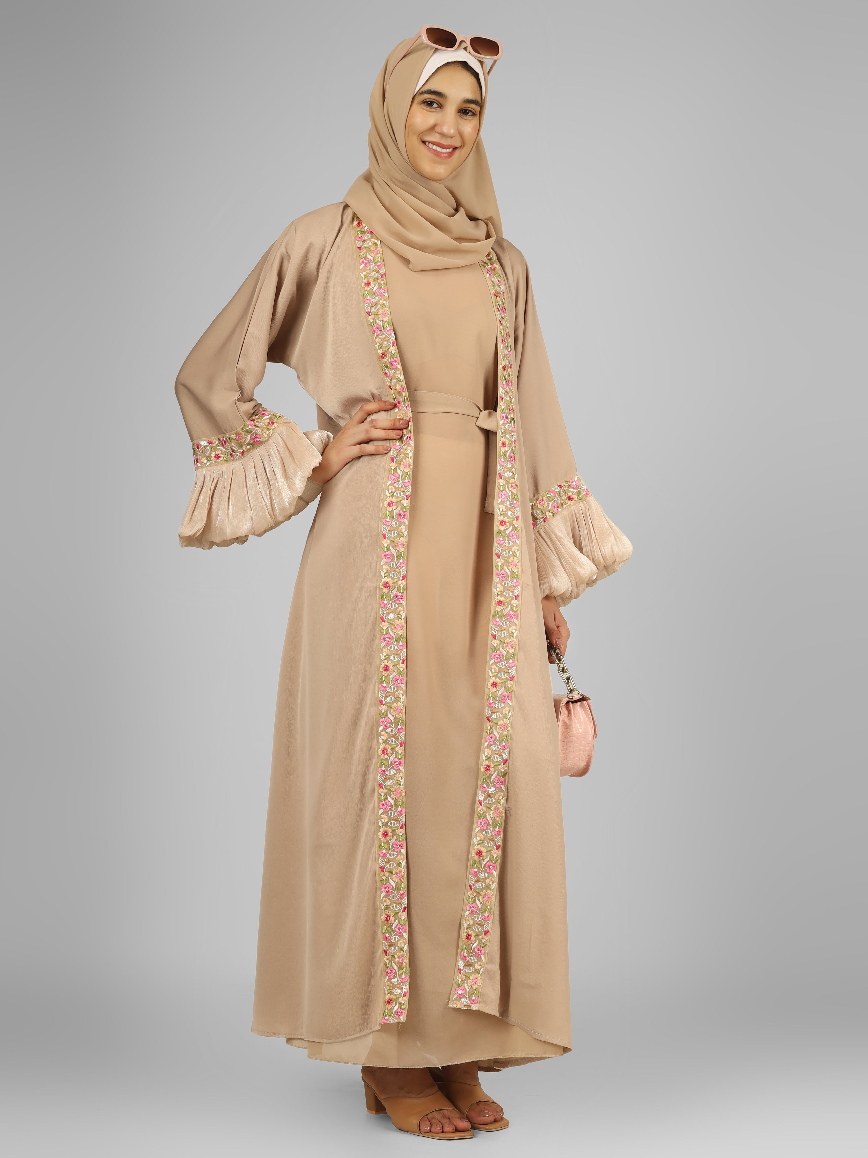 HEER ORGANZA SLEEVE ABAYA | NUDE