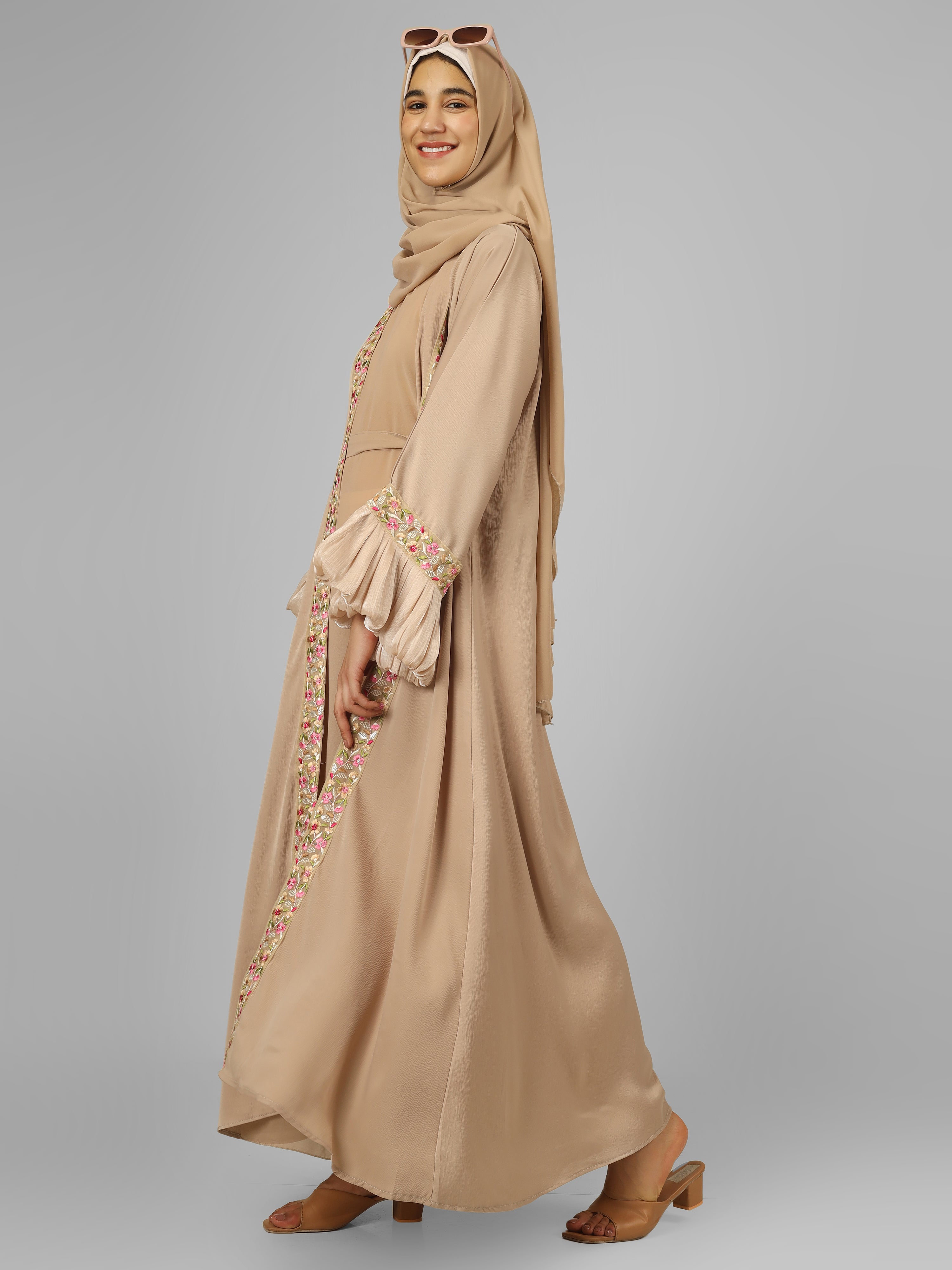 HEER ORGANZA SLEEVE ABAYA | NUDE