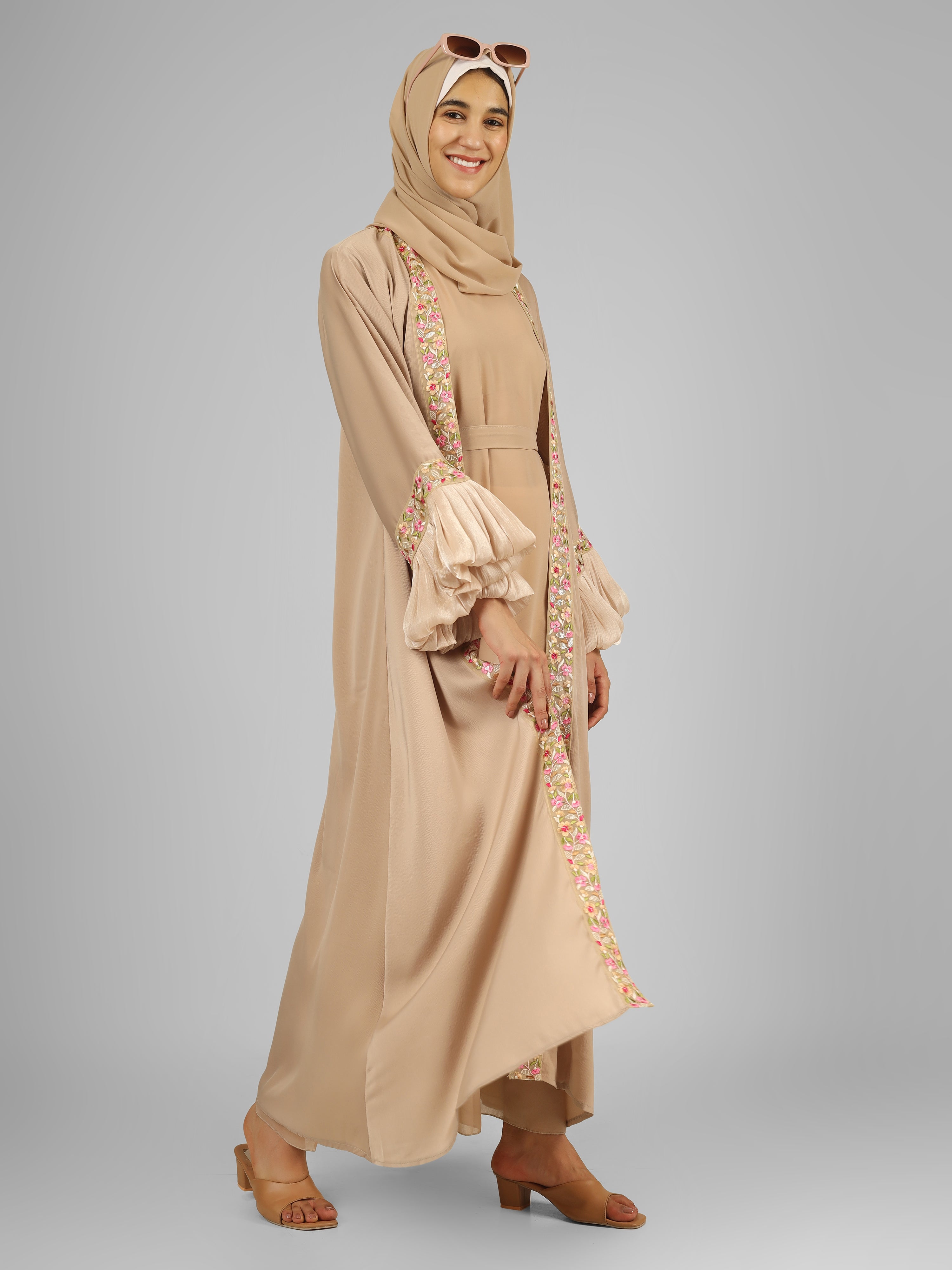 HEER ORGANZA SLEEVE ABAYA | NUDE
