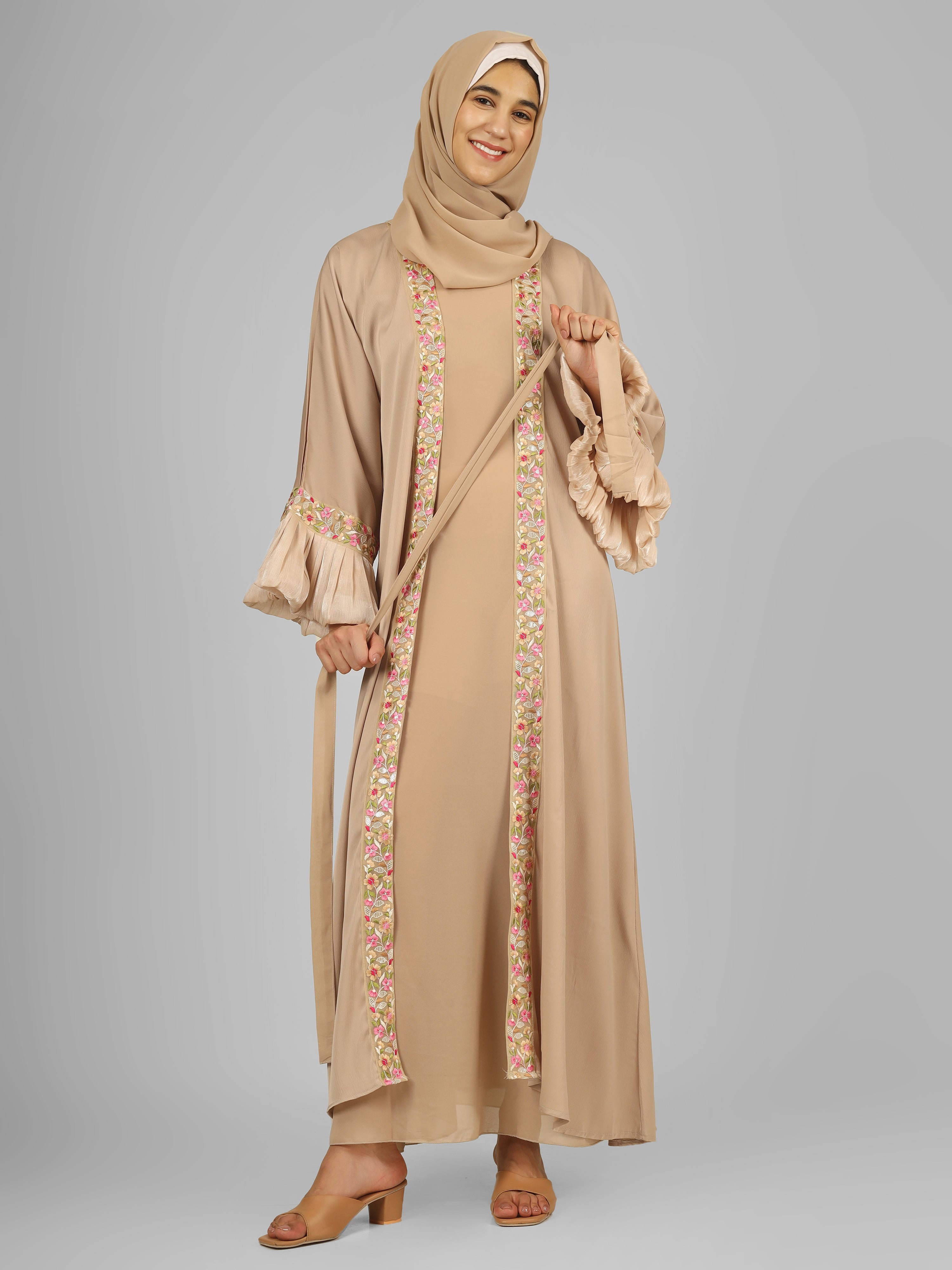 HEER ORGANZA SLEEVE ABAYA | NUDE