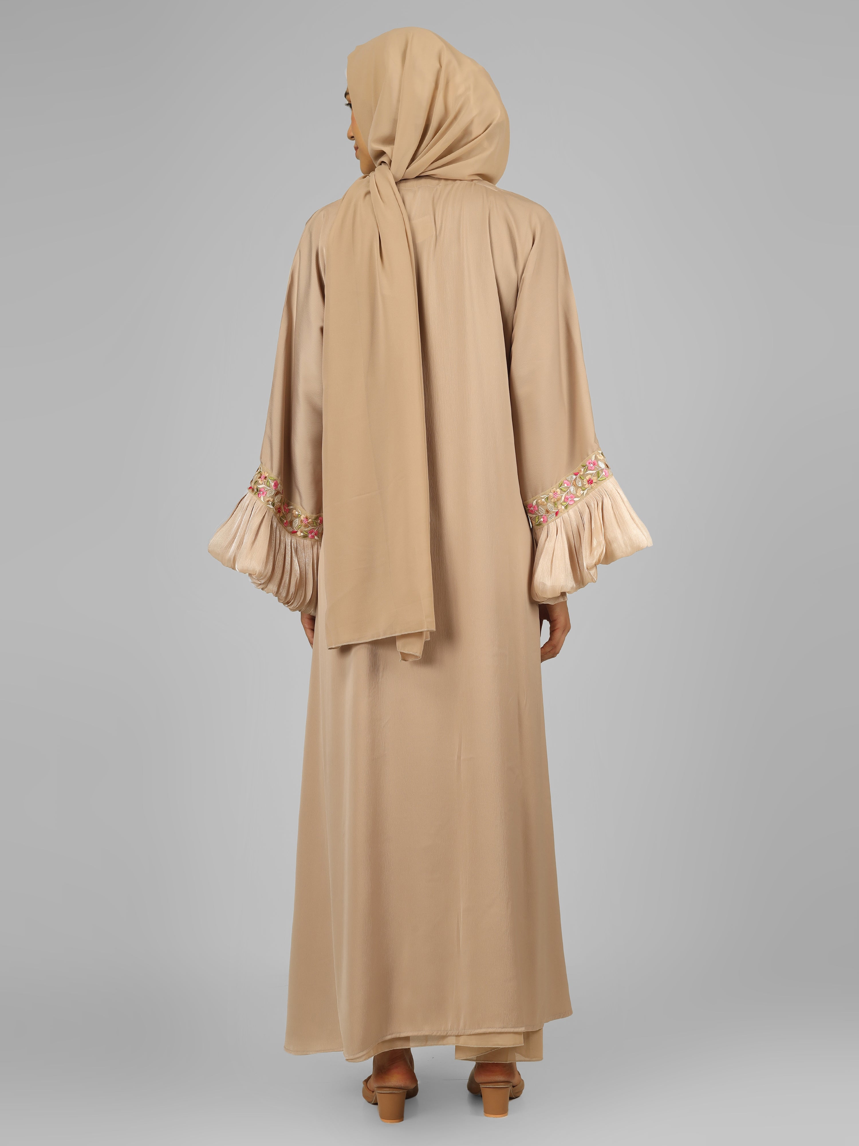 HEER ORGANZA SLEEVE ABAYA | NUDE