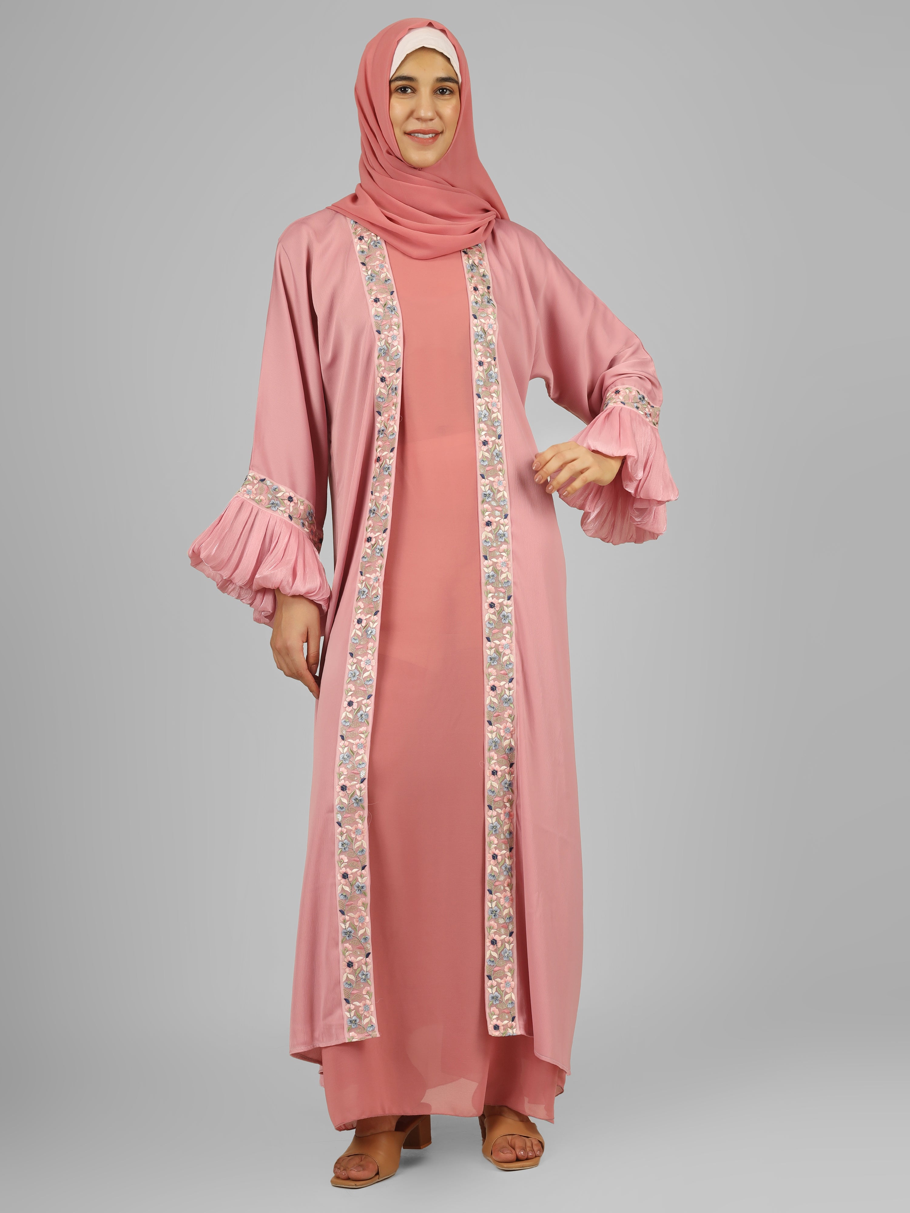 HEER ORGANZA SLEEVE ABAYA | LITE PINK