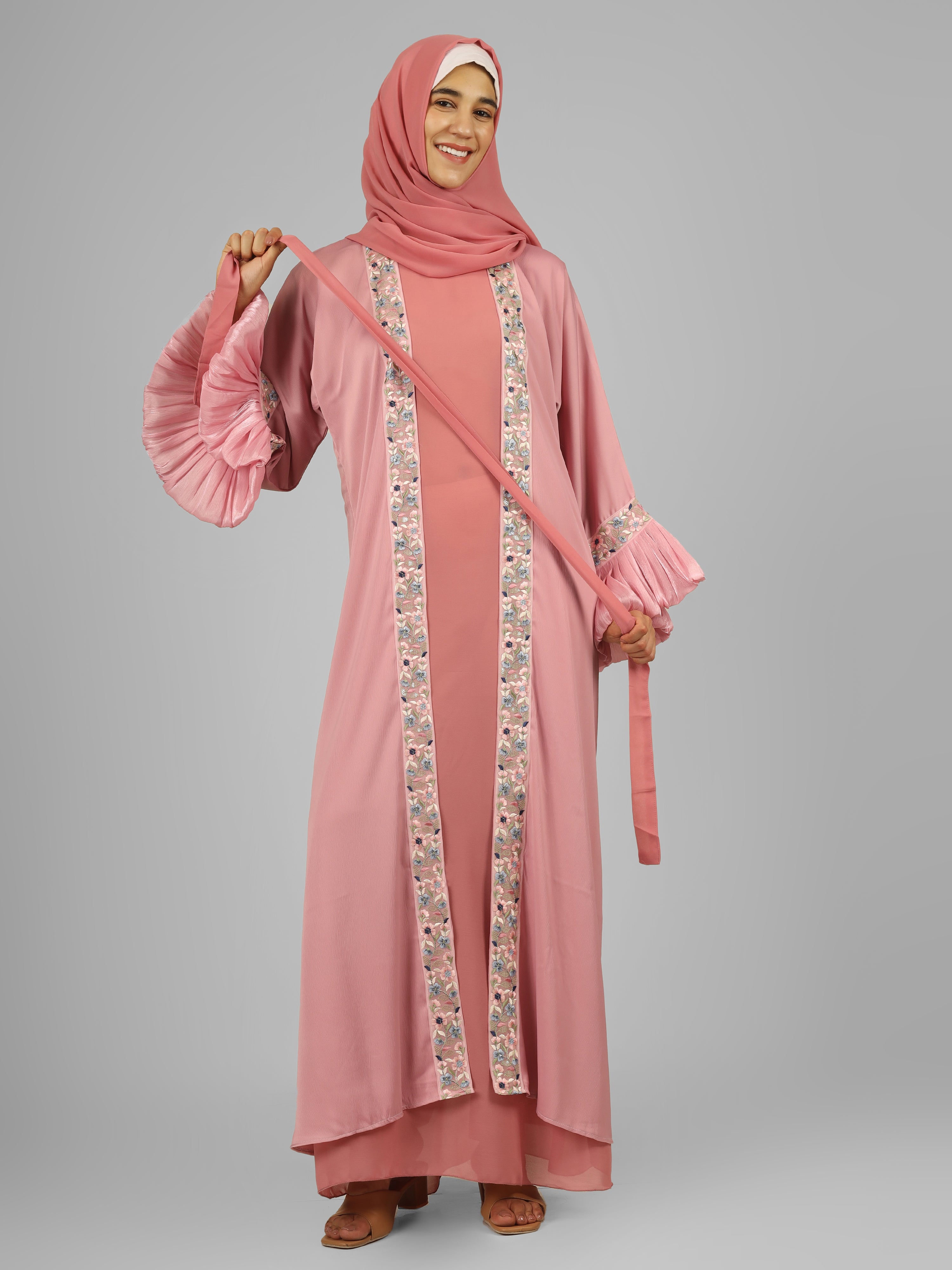 HEER ORGANZA SLEEVE ABAYA | LITE PINK