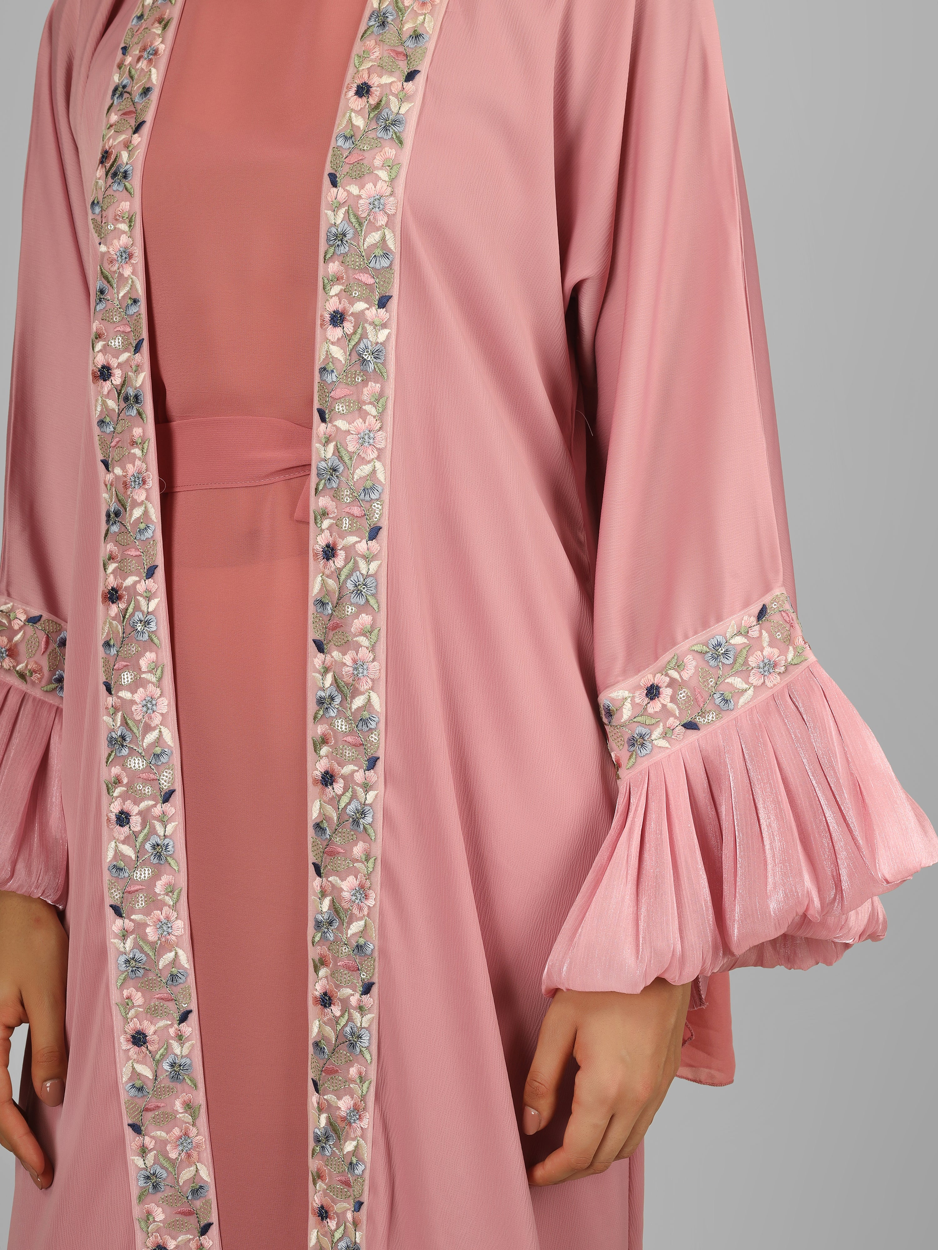HEER ORGANZA SLEEVE ABAYA | LITE PINK