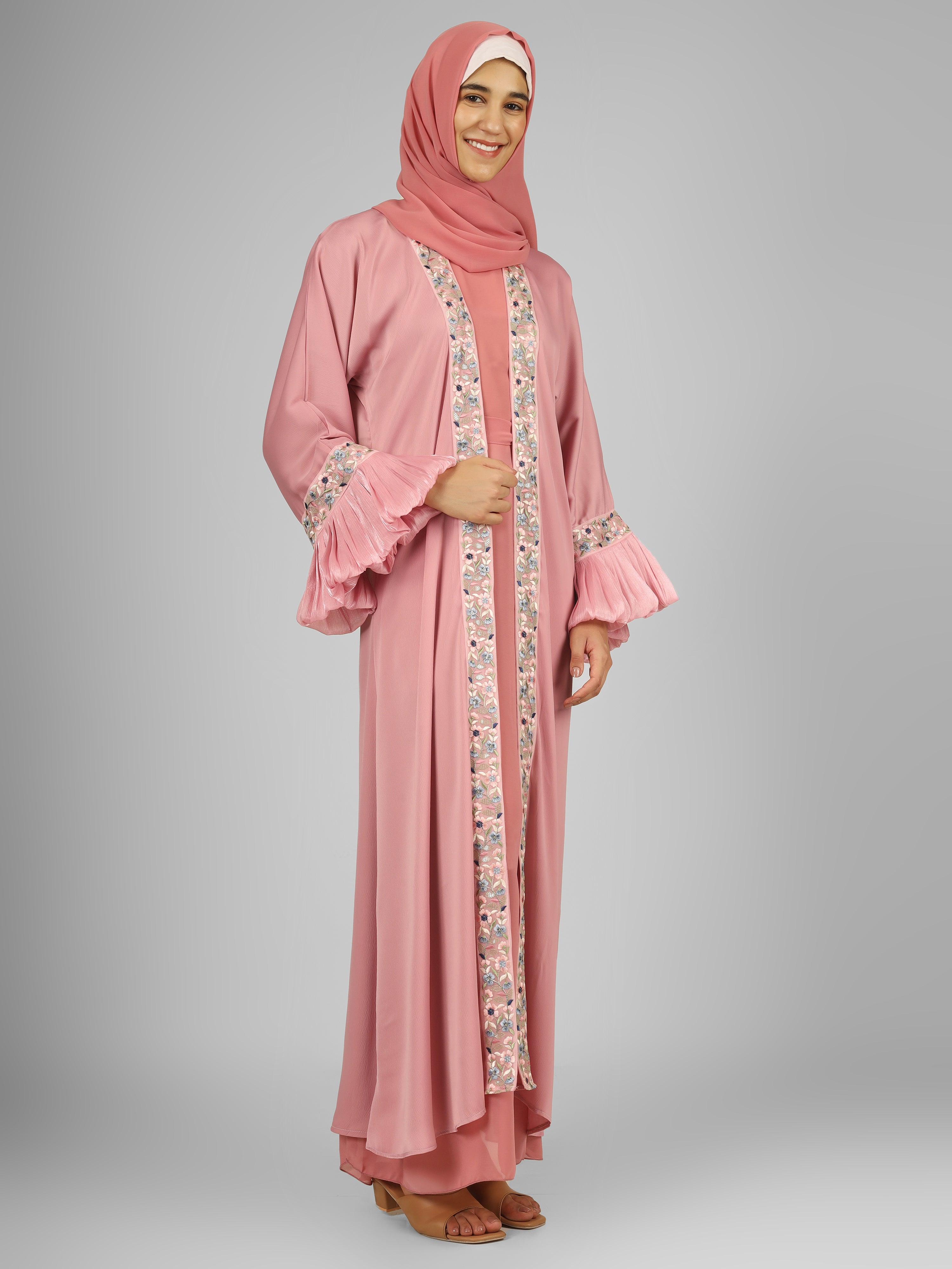 HEER ORGANZA SLEEVE ABAYA | LITE PINK
