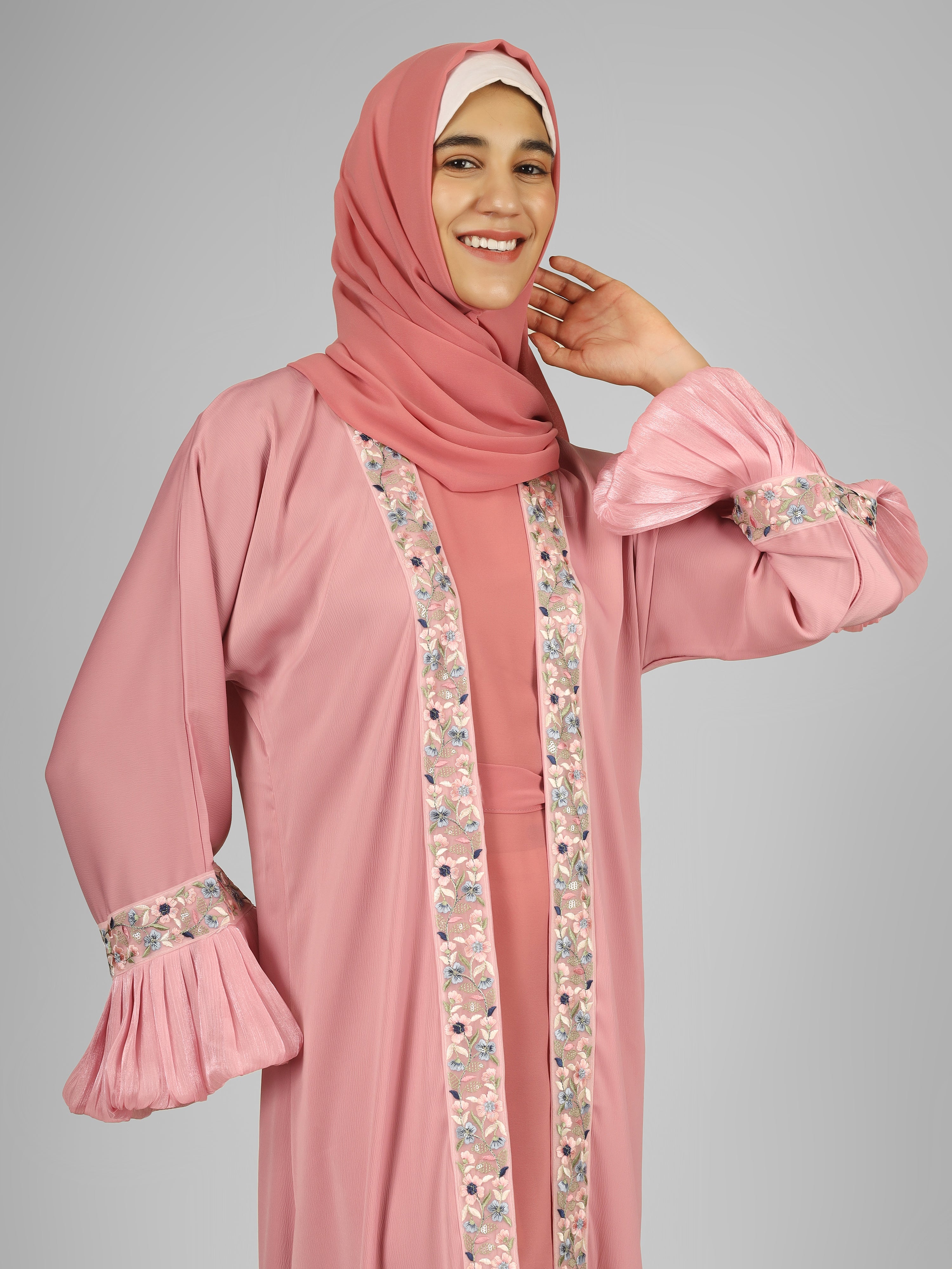 HEER ORGANZA SLEEVE ABAYA | LITE PINK