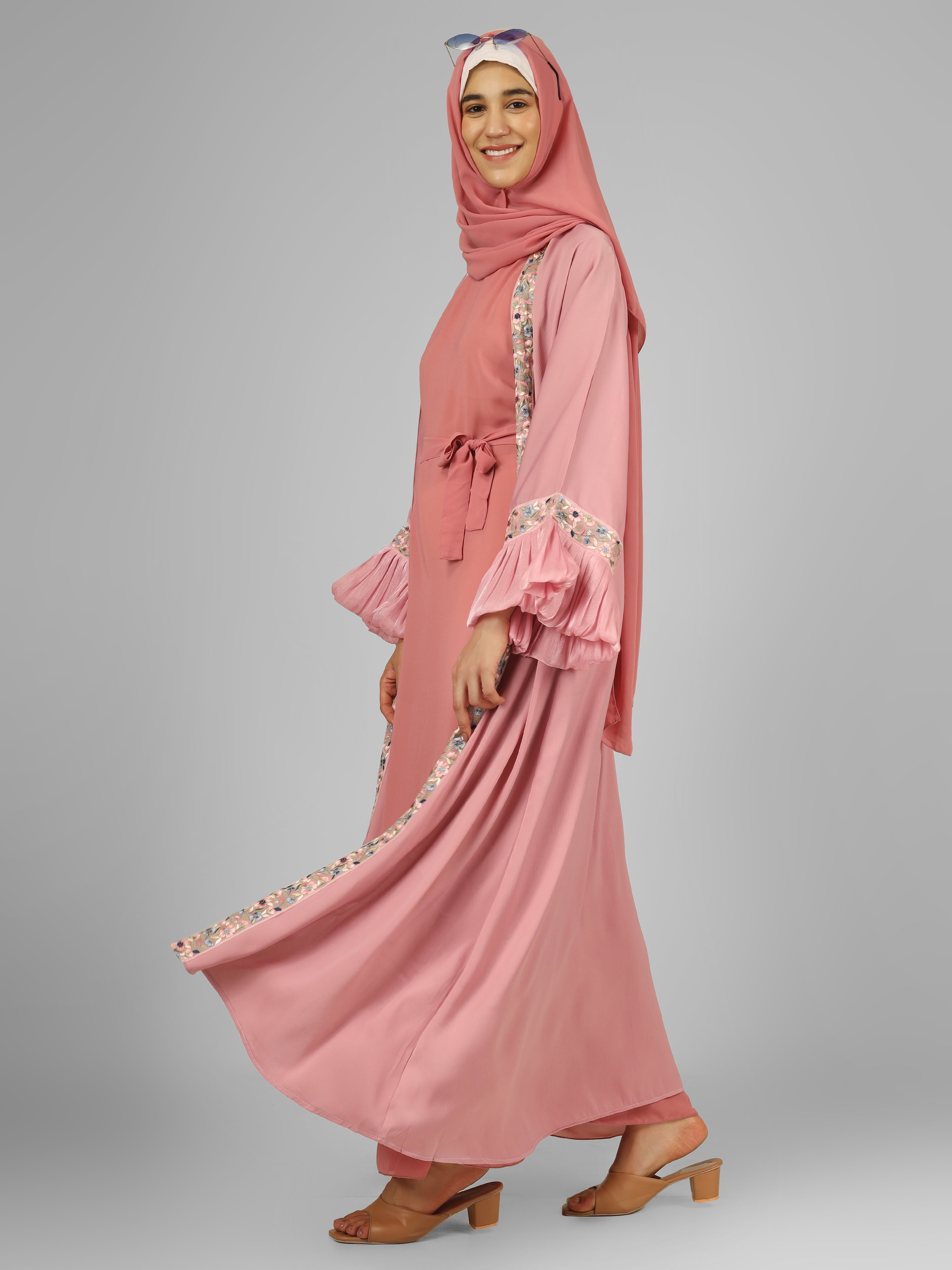 HEER ORGANZA SLEEVE ABAYA | LITE PINK