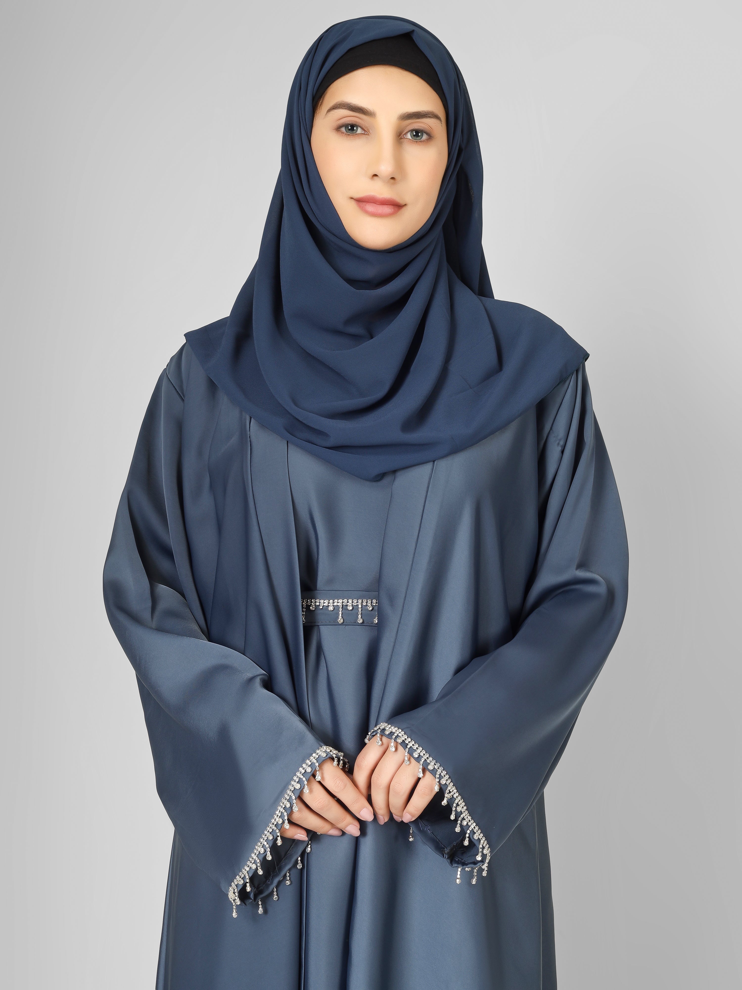 SAFFIA DOUBLE SHRUG LACE ABAYA | ASH GRAY