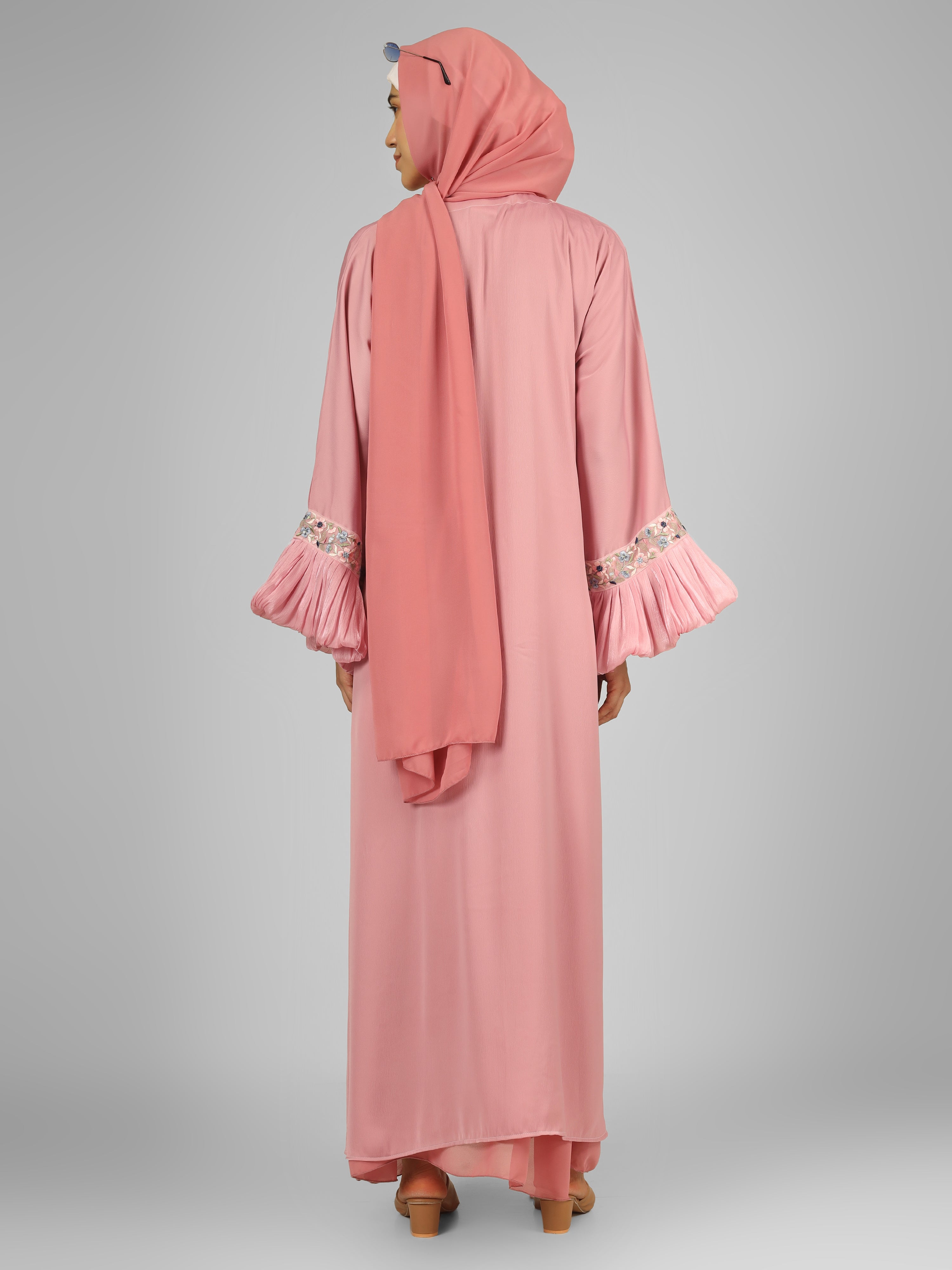 HEER ORGANZA SLEEVE ABAYA | LITE PINK