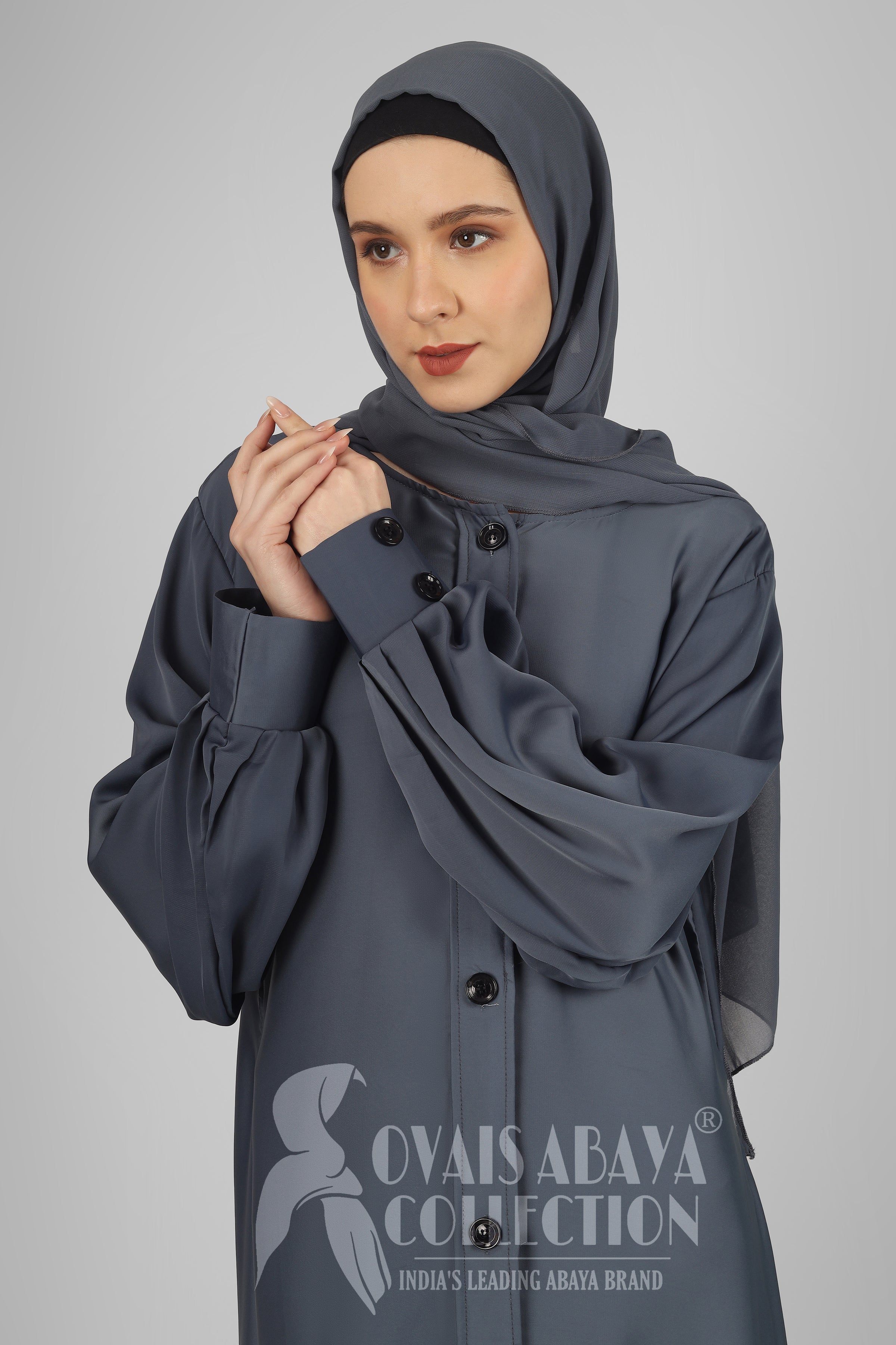 Daily Wear Buttons Abaya ( GRAY )