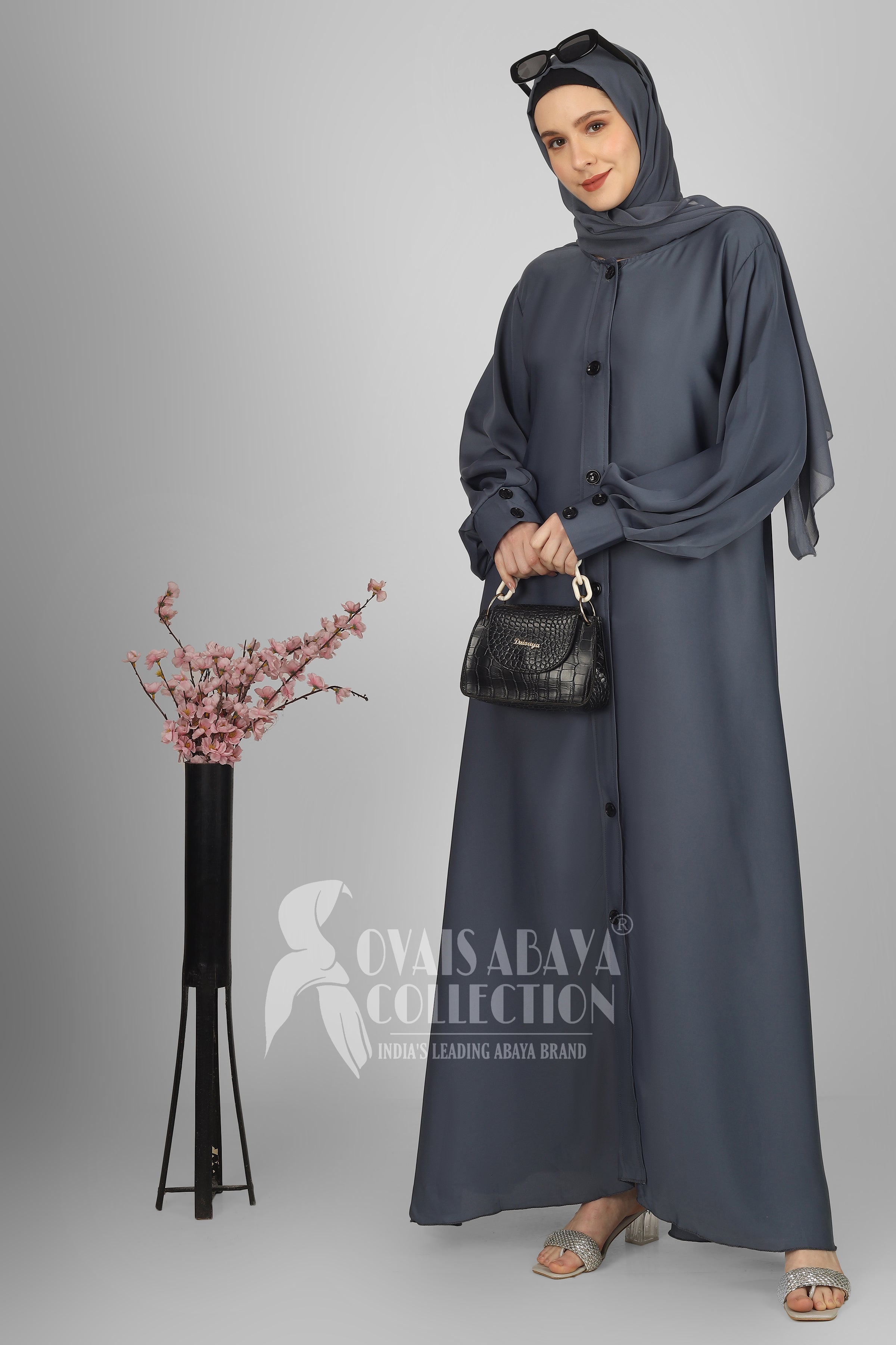 Daily Wear Buttons Abaya ( GRAY )