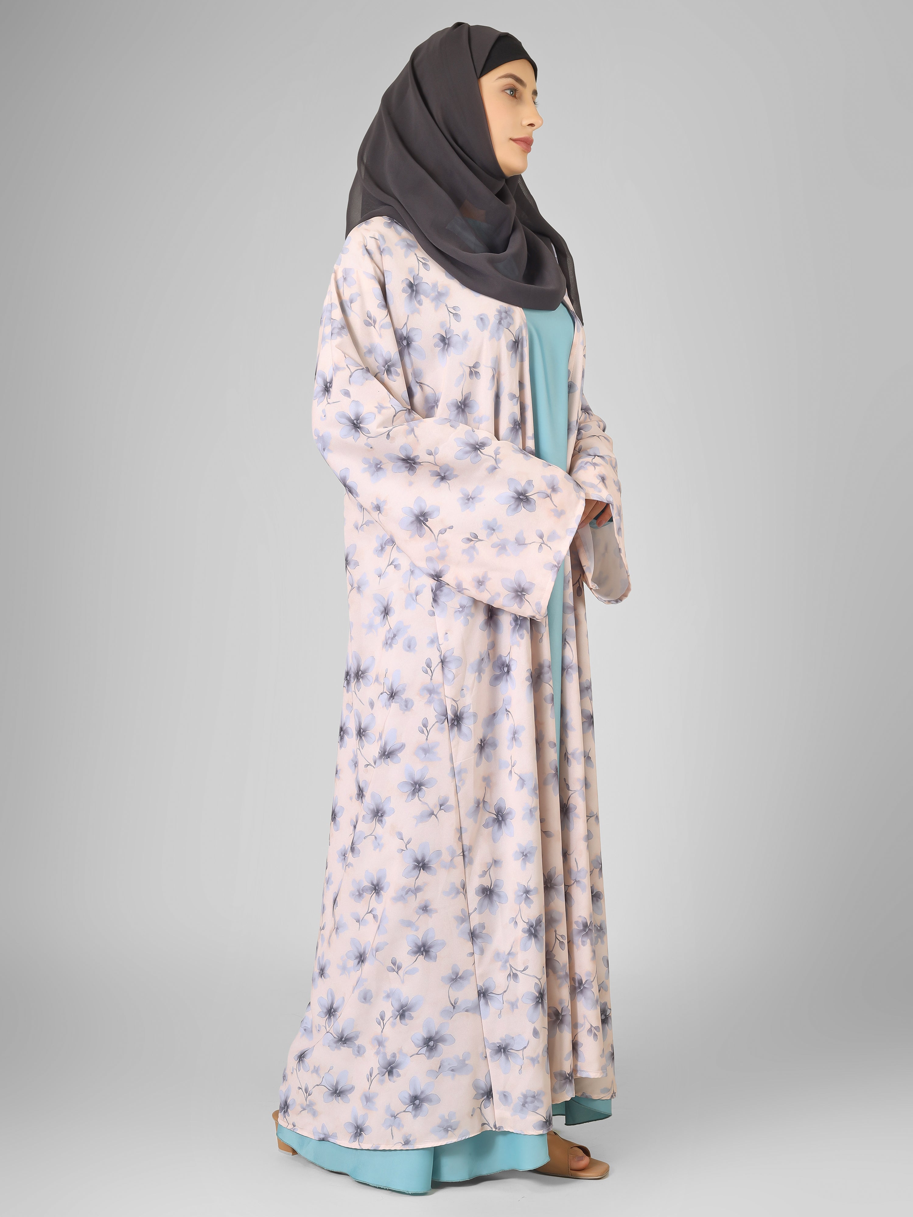 SADAF DOUBLE SHRUG ABAYA | SKY BLUE