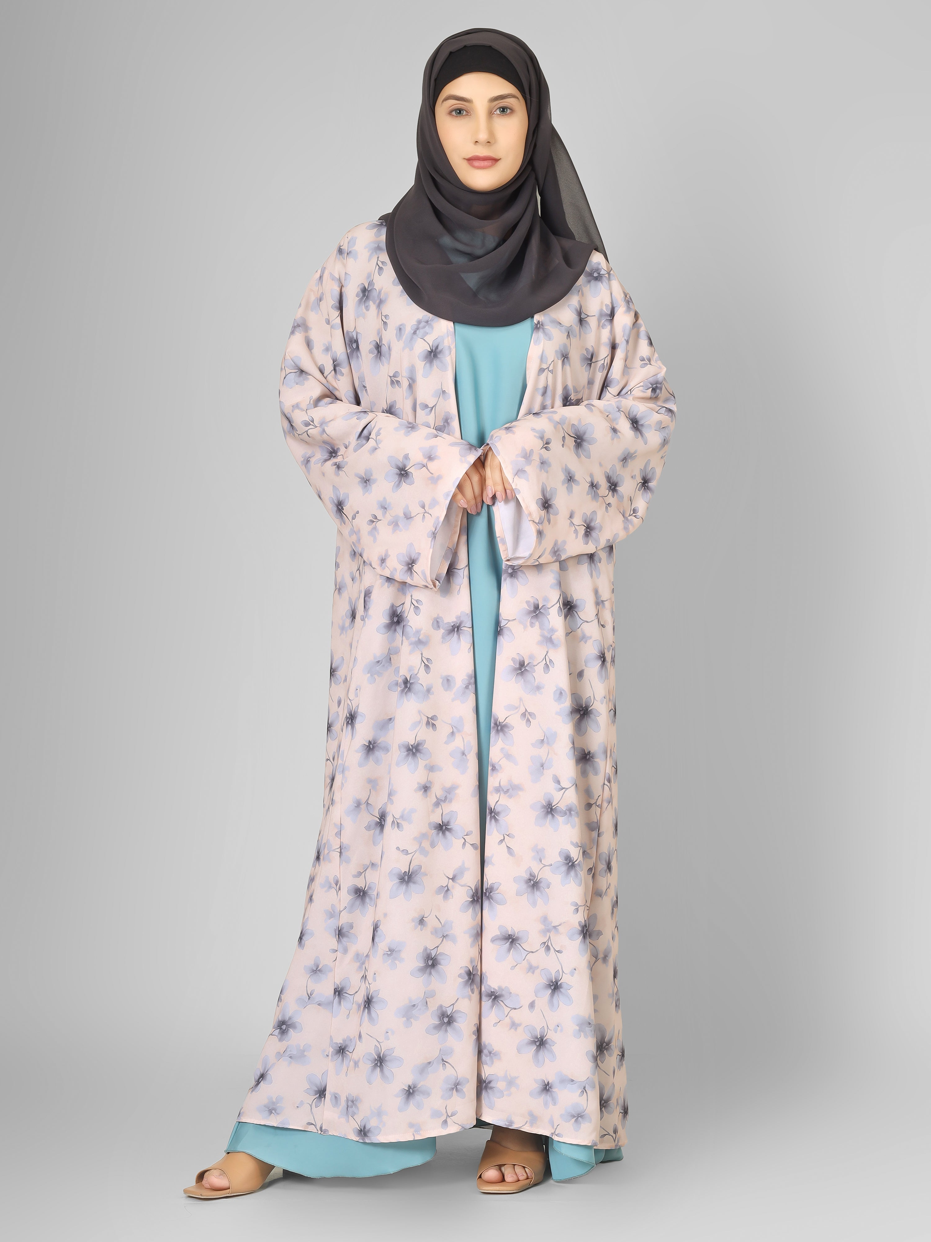 SADAF DOUBLE SHRUG ABAYA | SKY BLUE