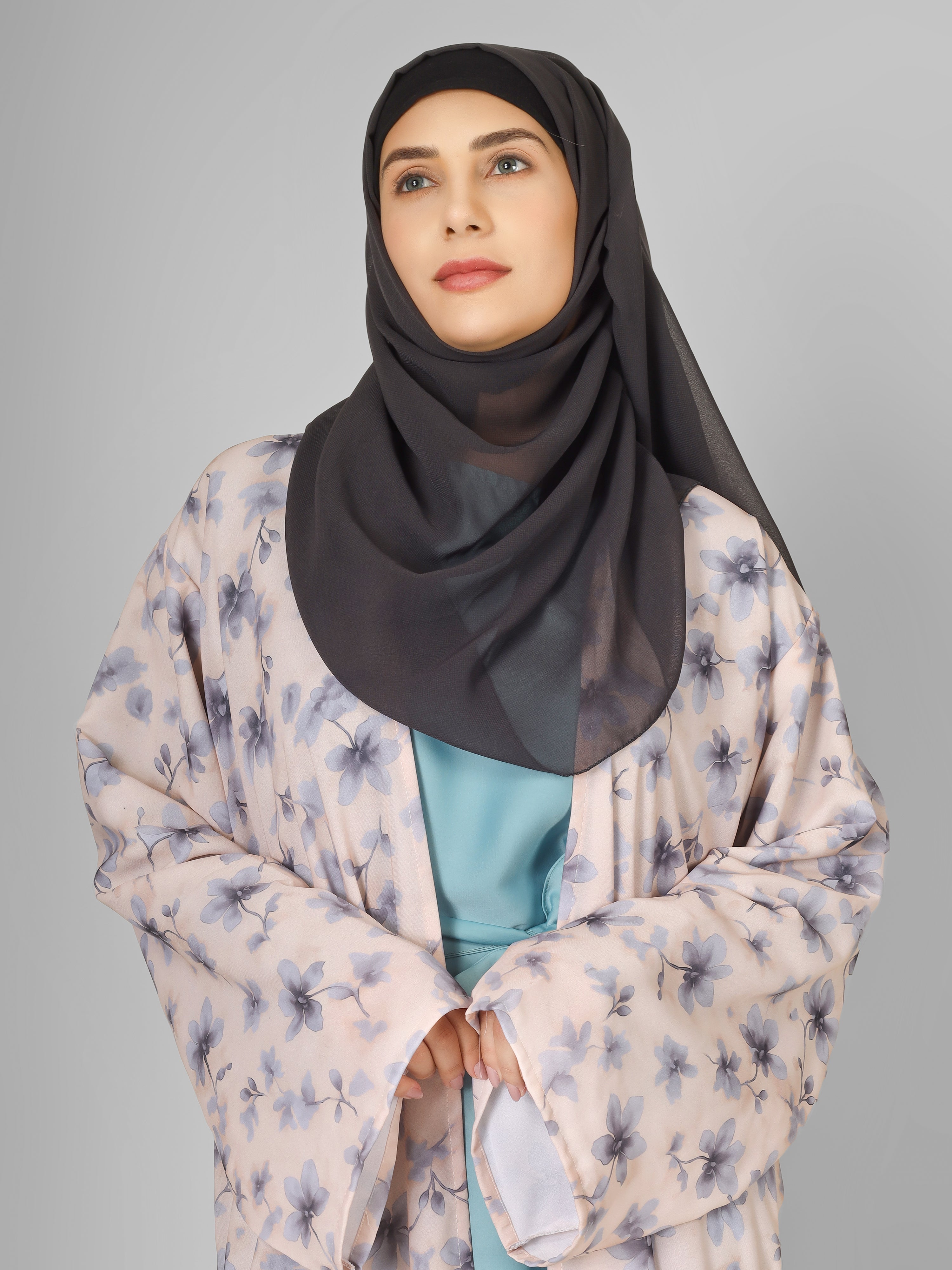 SADAF DOUBLE SHRUG ABAYA | SKY BLUE