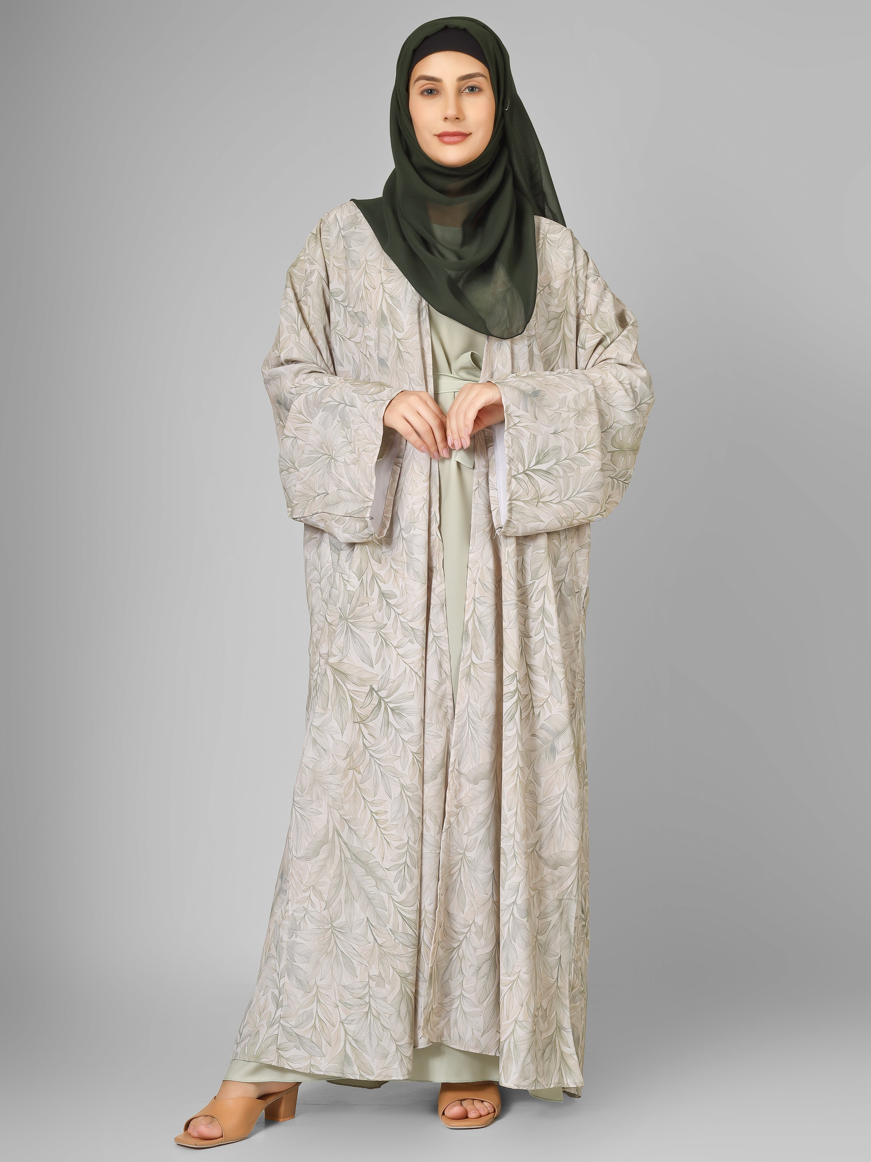 SADAF DOUBLE SHRUG ABAYA | SAND GRAY