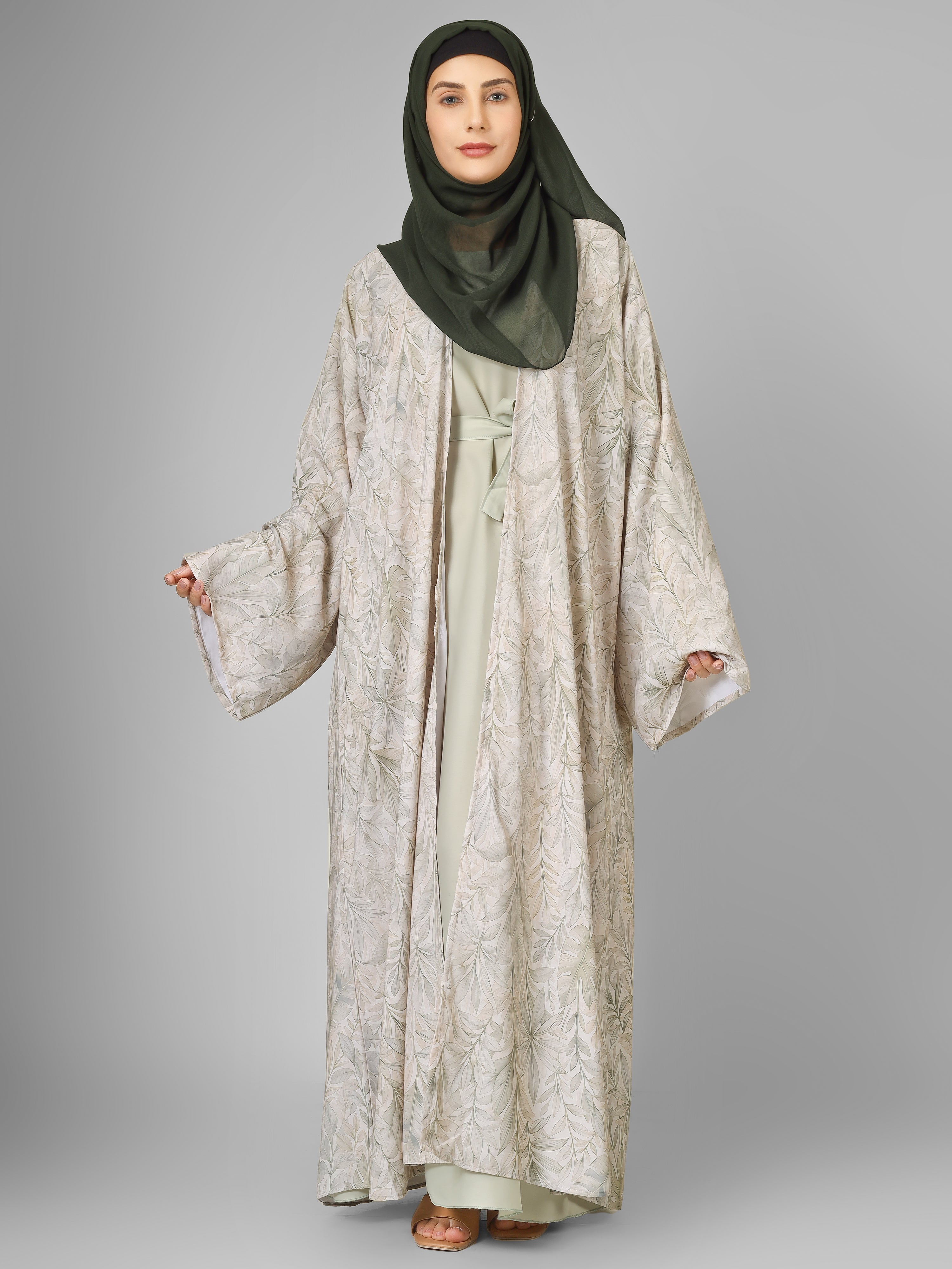 SADAF DOUBLE SHRUG ABAYA | SAND GRAY
