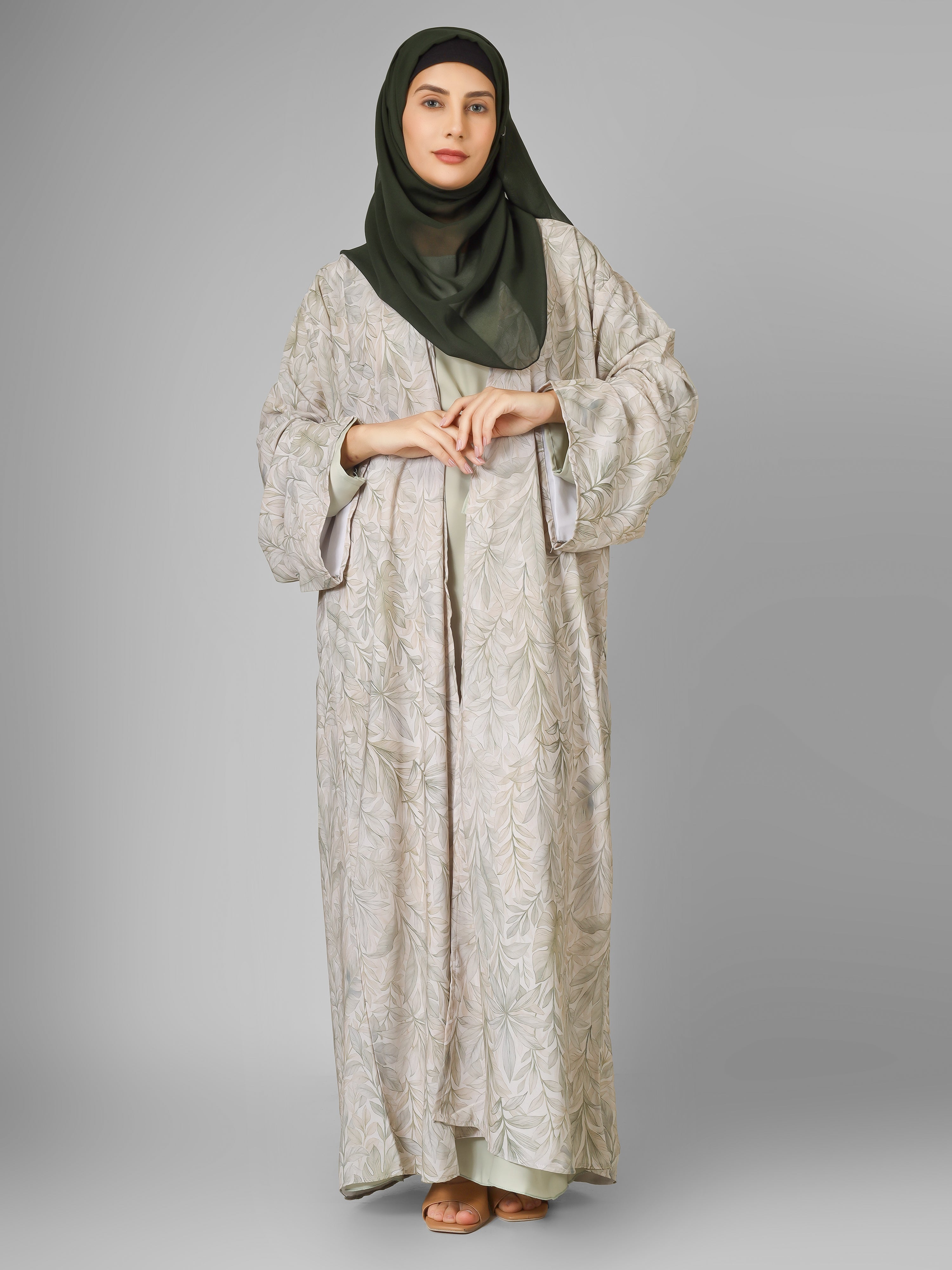 SADAF DOUBLE SHRUG ABAYA | SAND GRAY