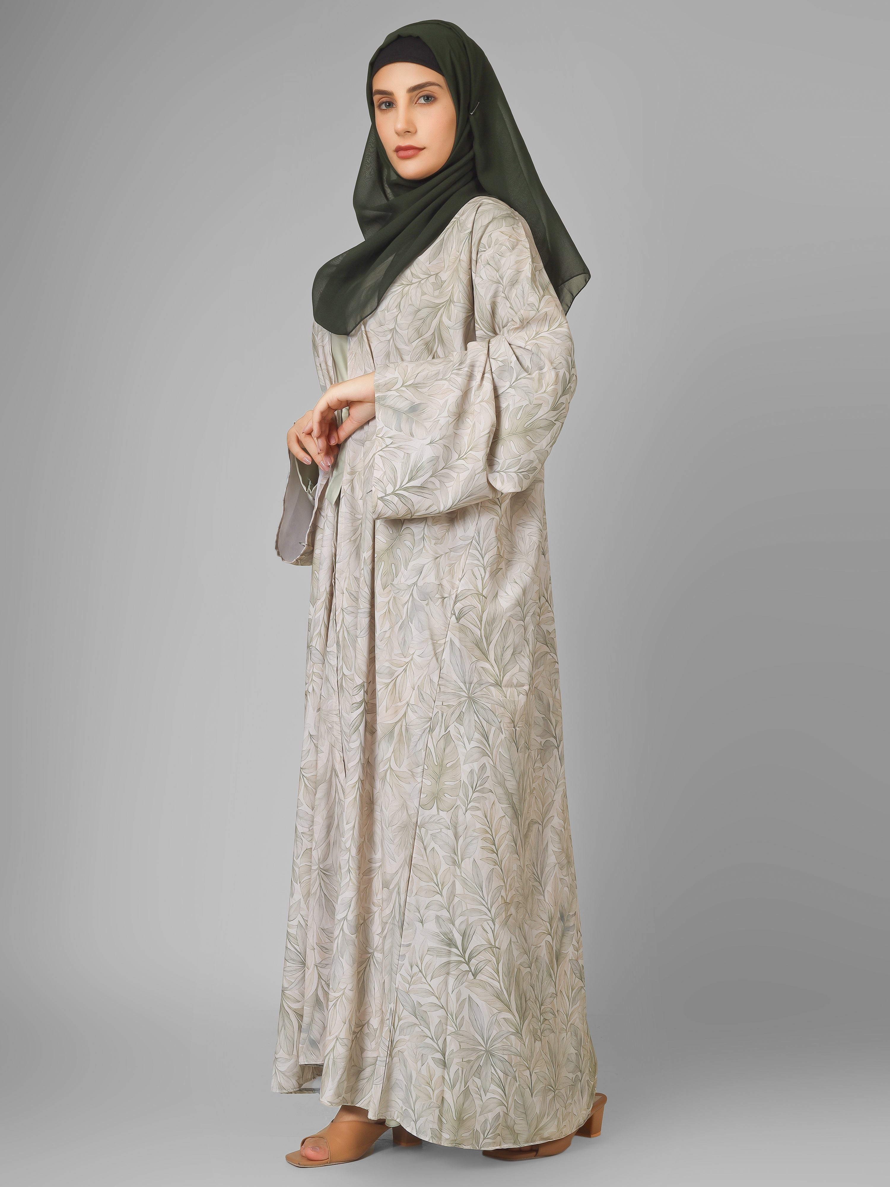 SADAF DOUBLE SHRUG ABAYA | SAND GRAY