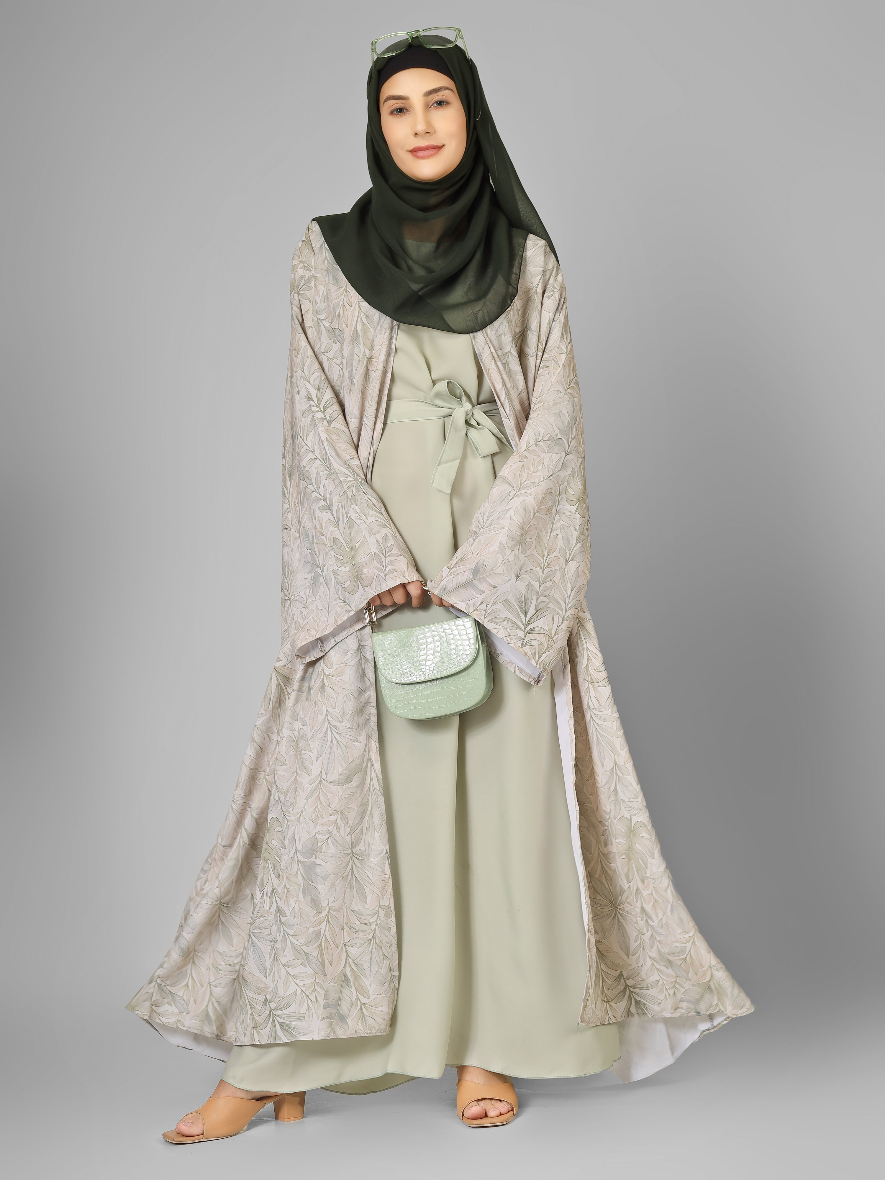 SADAF DOUBLE SHRUG ABAYA | SAND GRAY