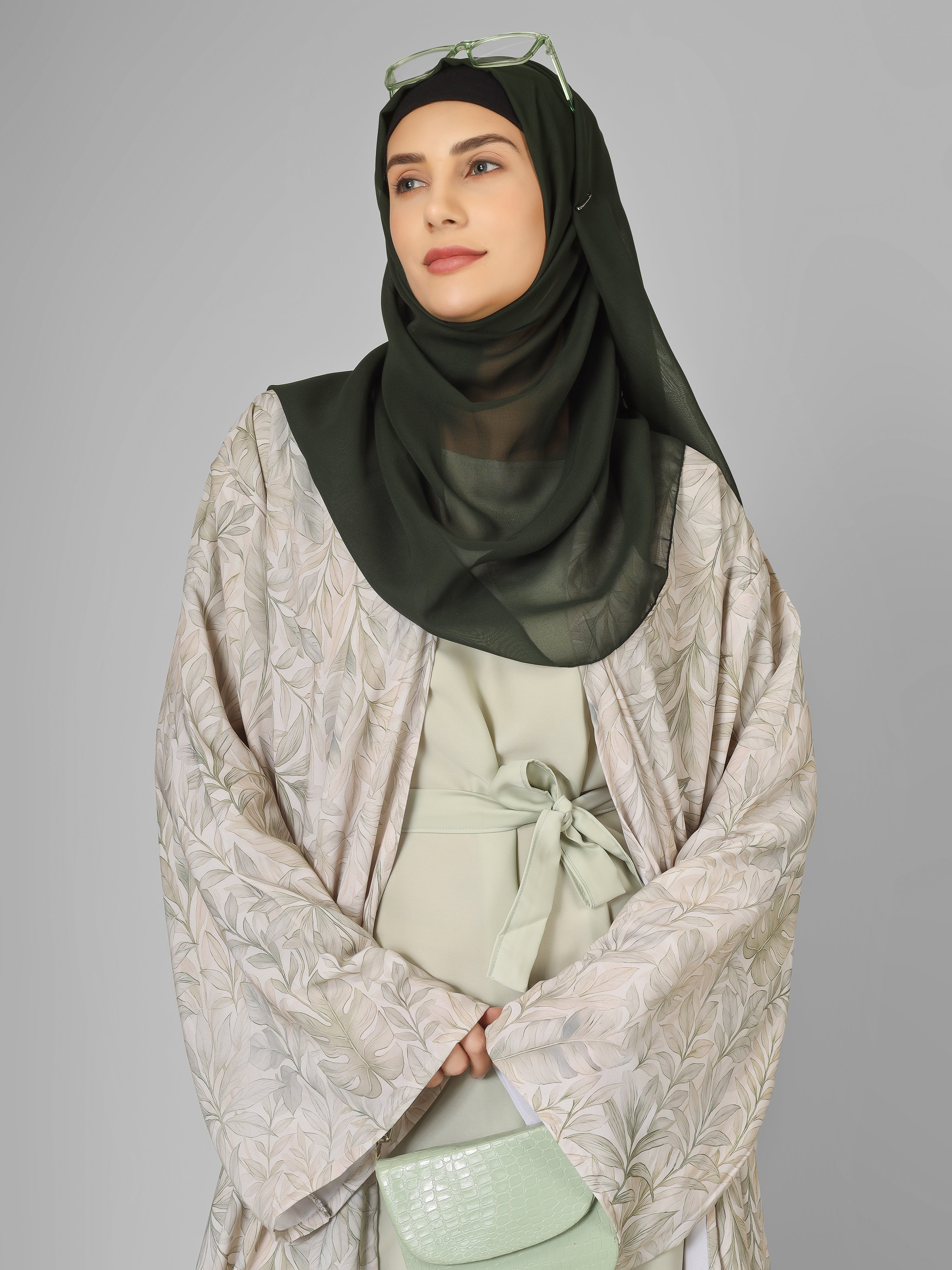 SADAF DOUBLE SHRUG ABAYA | SAND GRAY