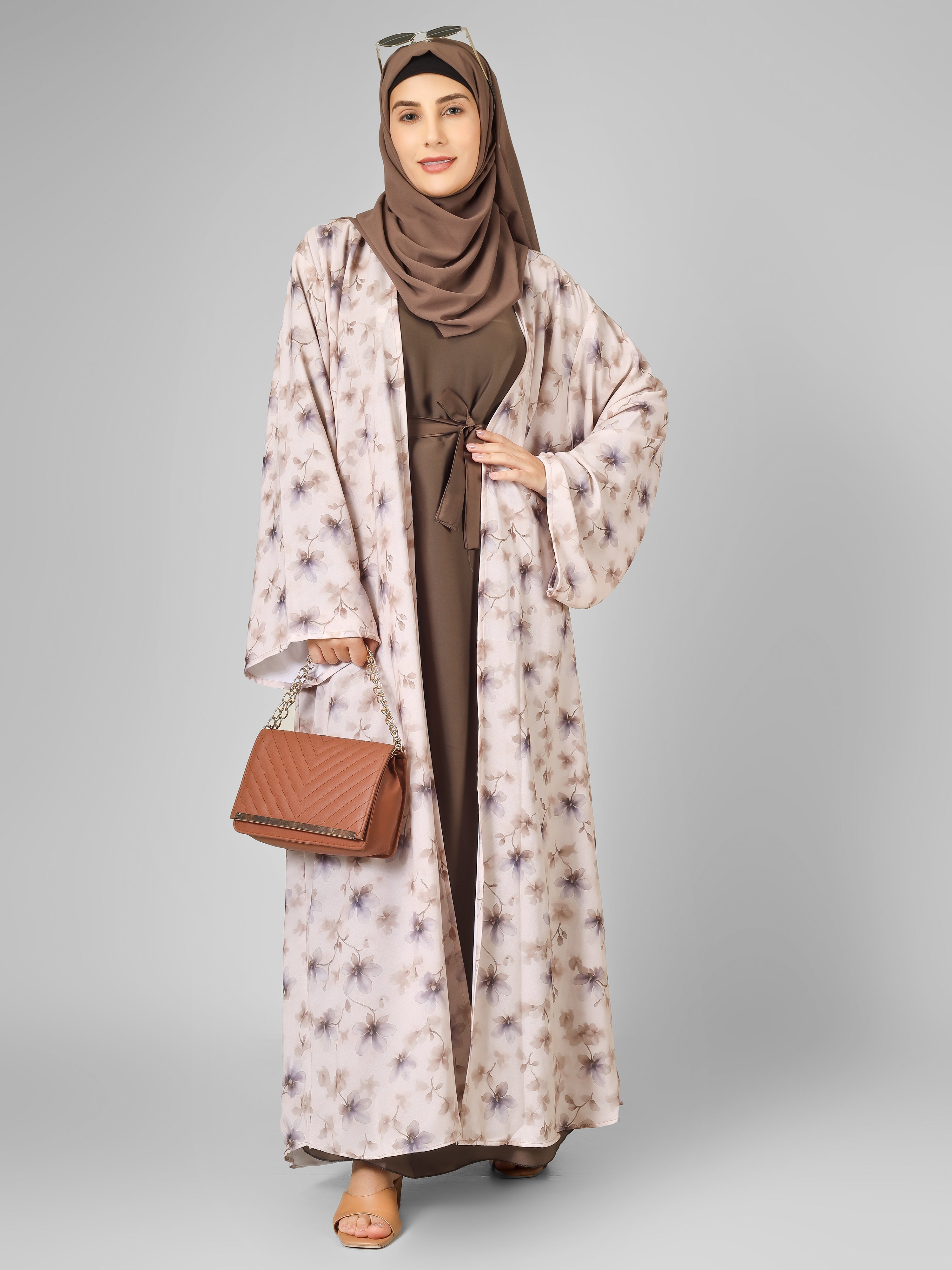 SADAF DOUBLE SHRUG ABAYA | COFFEE