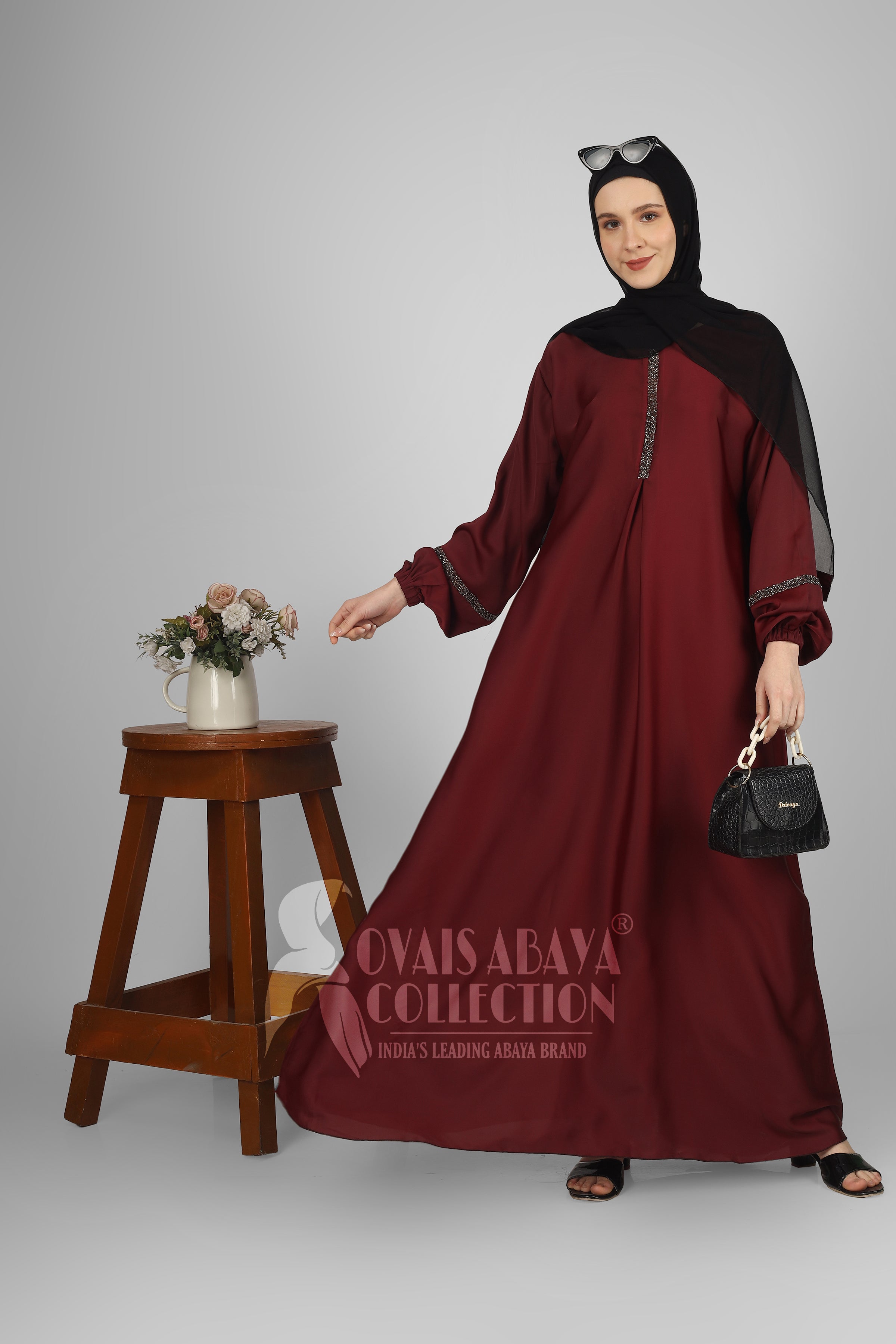 6001 - Aash Basic Abaya - MAROON ( NEW LAUNCH )