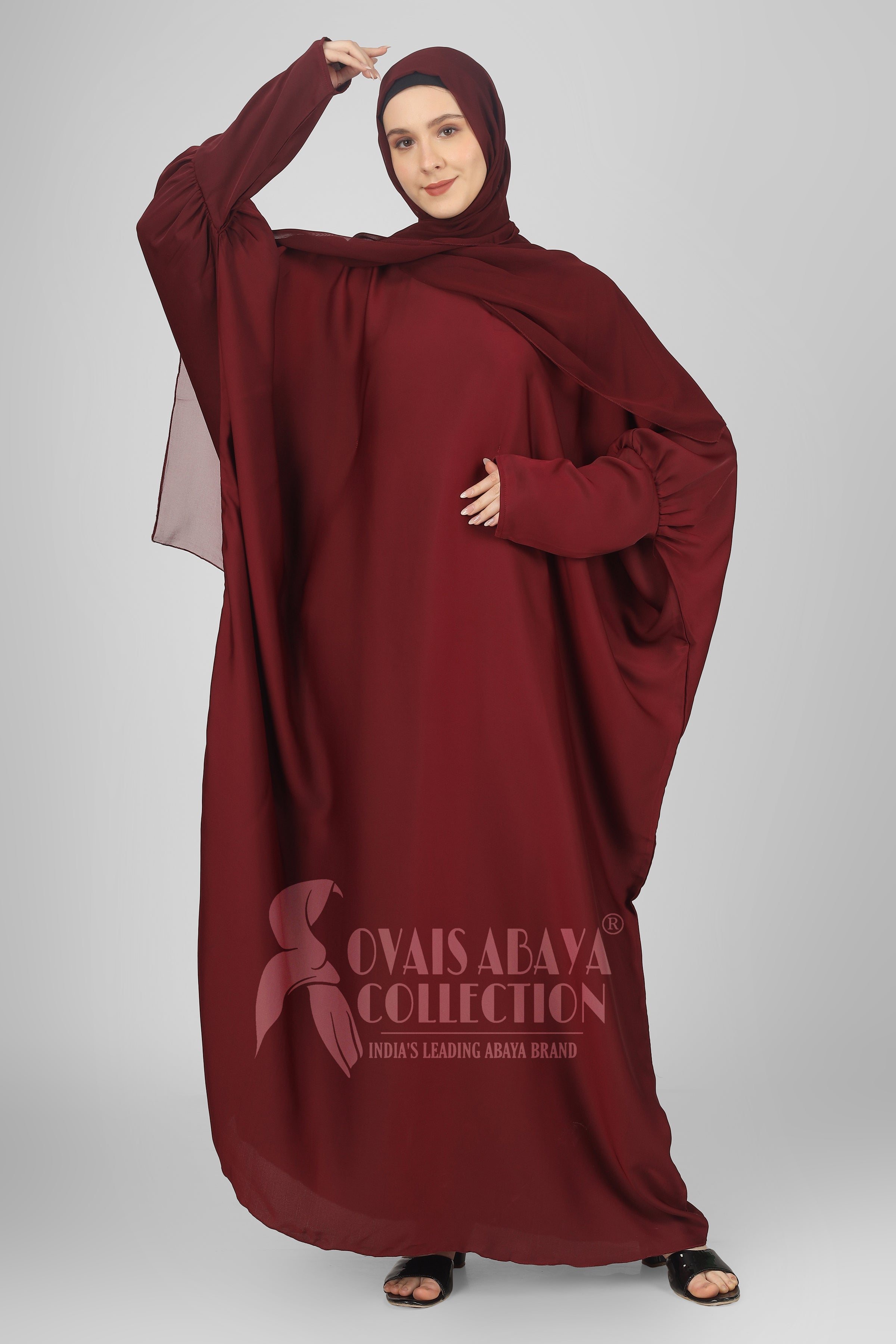 1071 Beautifull Fitting Sleeve Abaya MAROON ( Best For Daily Wear )