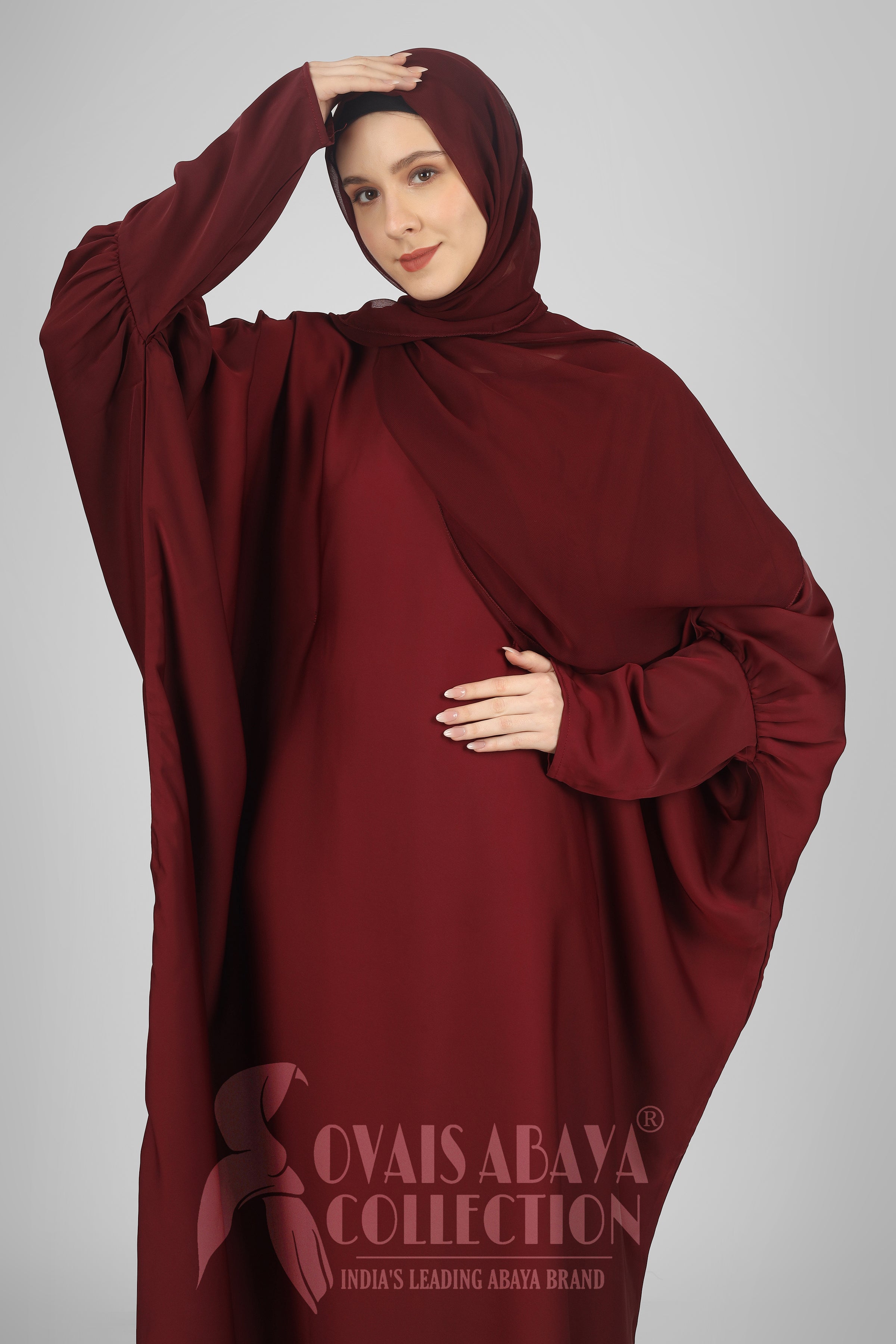 1071 Beautifull Fitting Sleeve Abaya MAROON ( Best For Daily Wear )