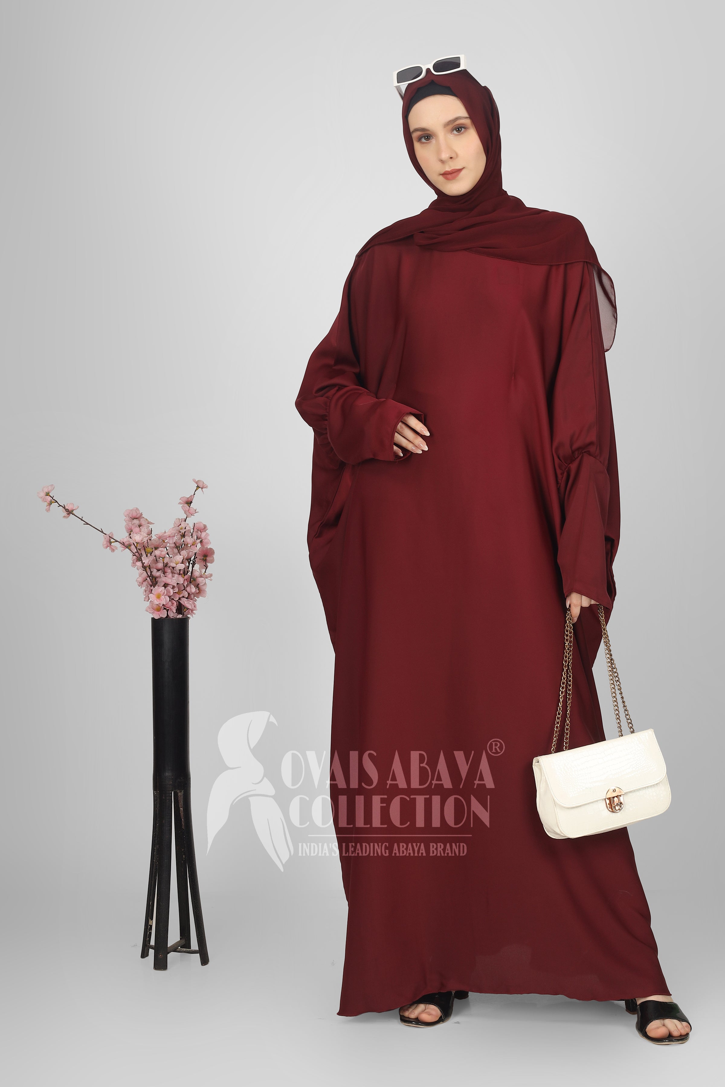 1071 Beautifull Fitting Sleeve Abaya MAROON ( Best For Daily Wear )