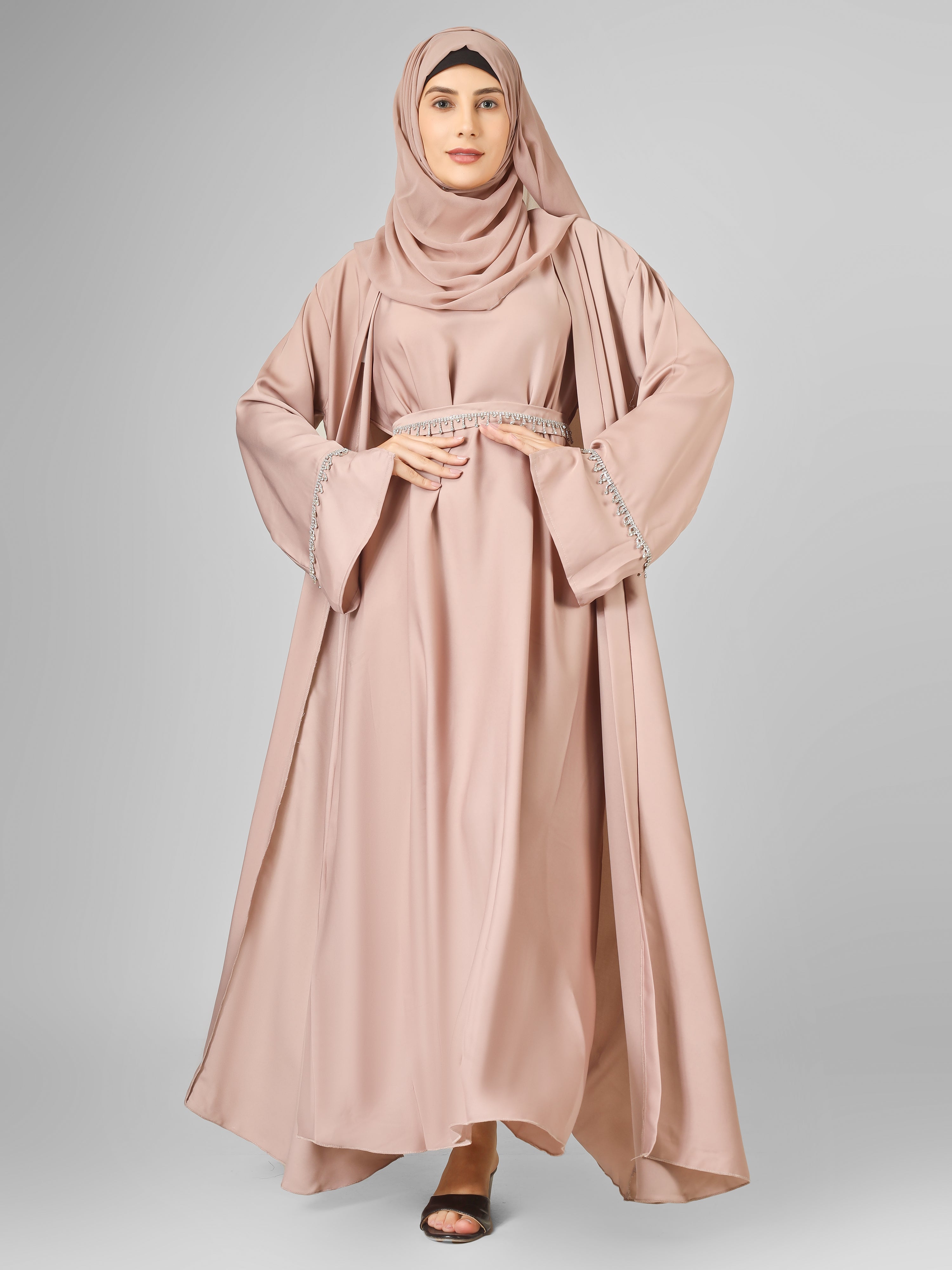 SAFFIA DOUBLE SHRUG LACE ABAYA | P-NUDE