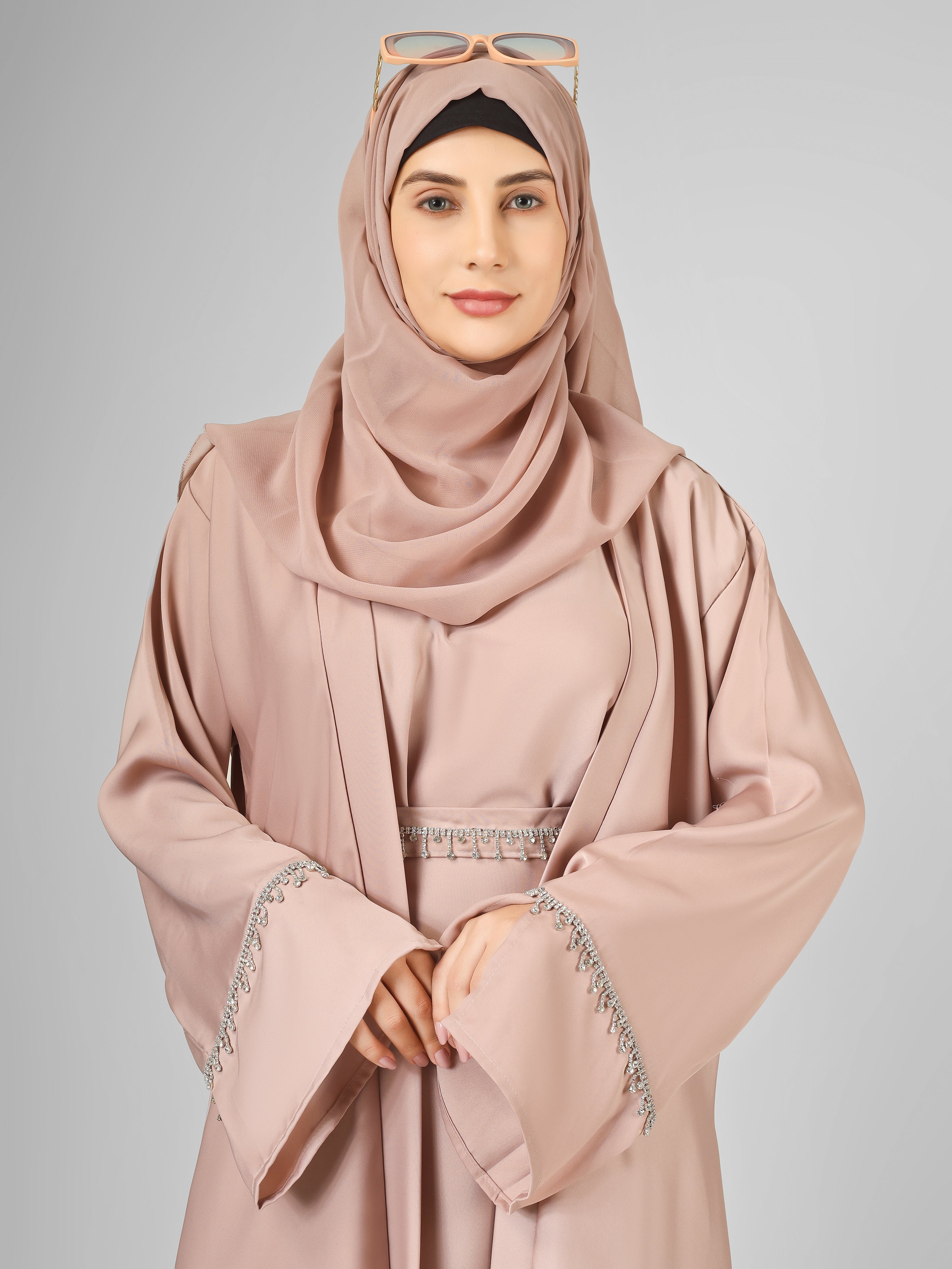 SAFFIA DOUBLE SHRUG LACE ABAYA | P-NUDE