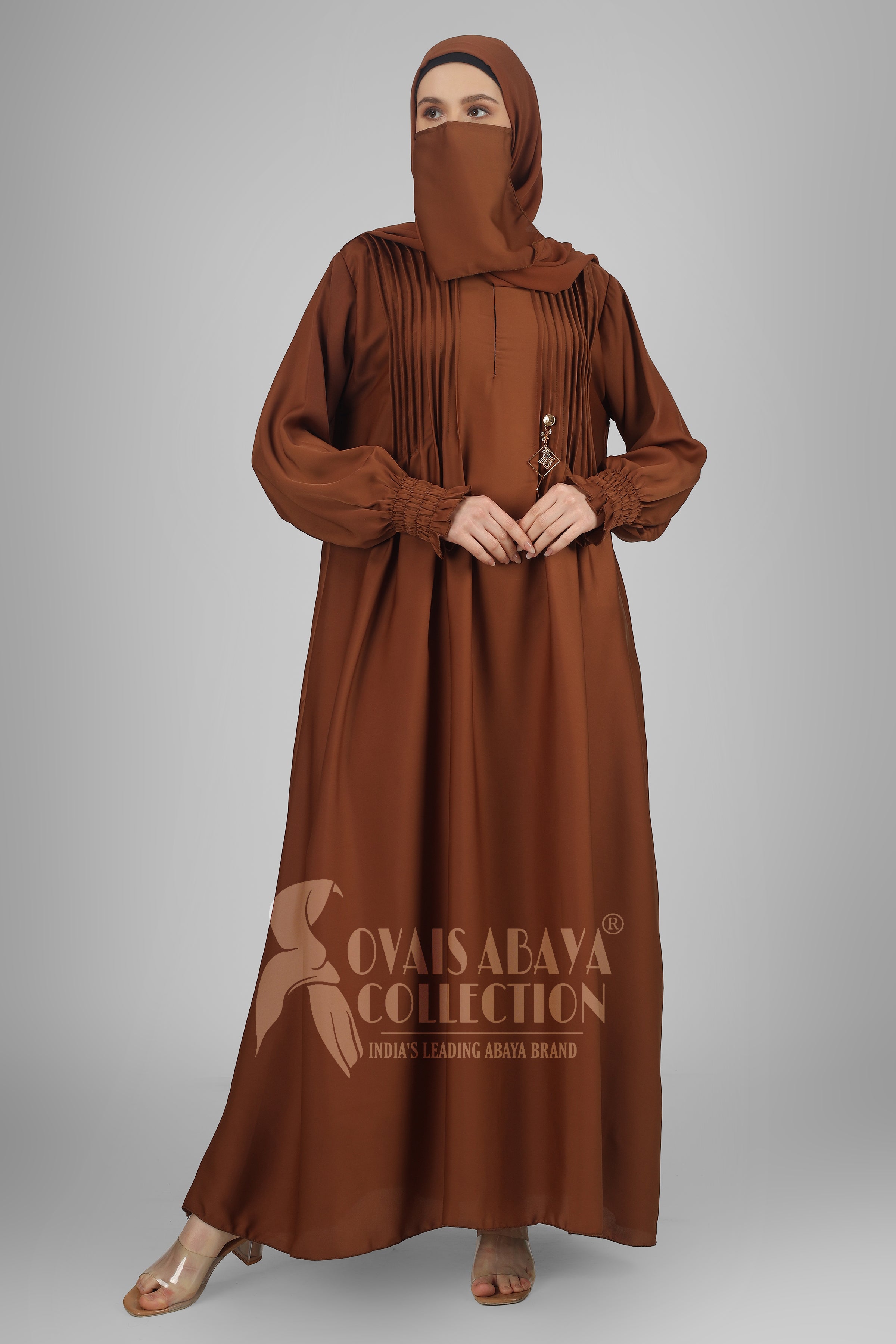 Zoya Pintex Lastic Sleeve Abaya ( CHIKOO )