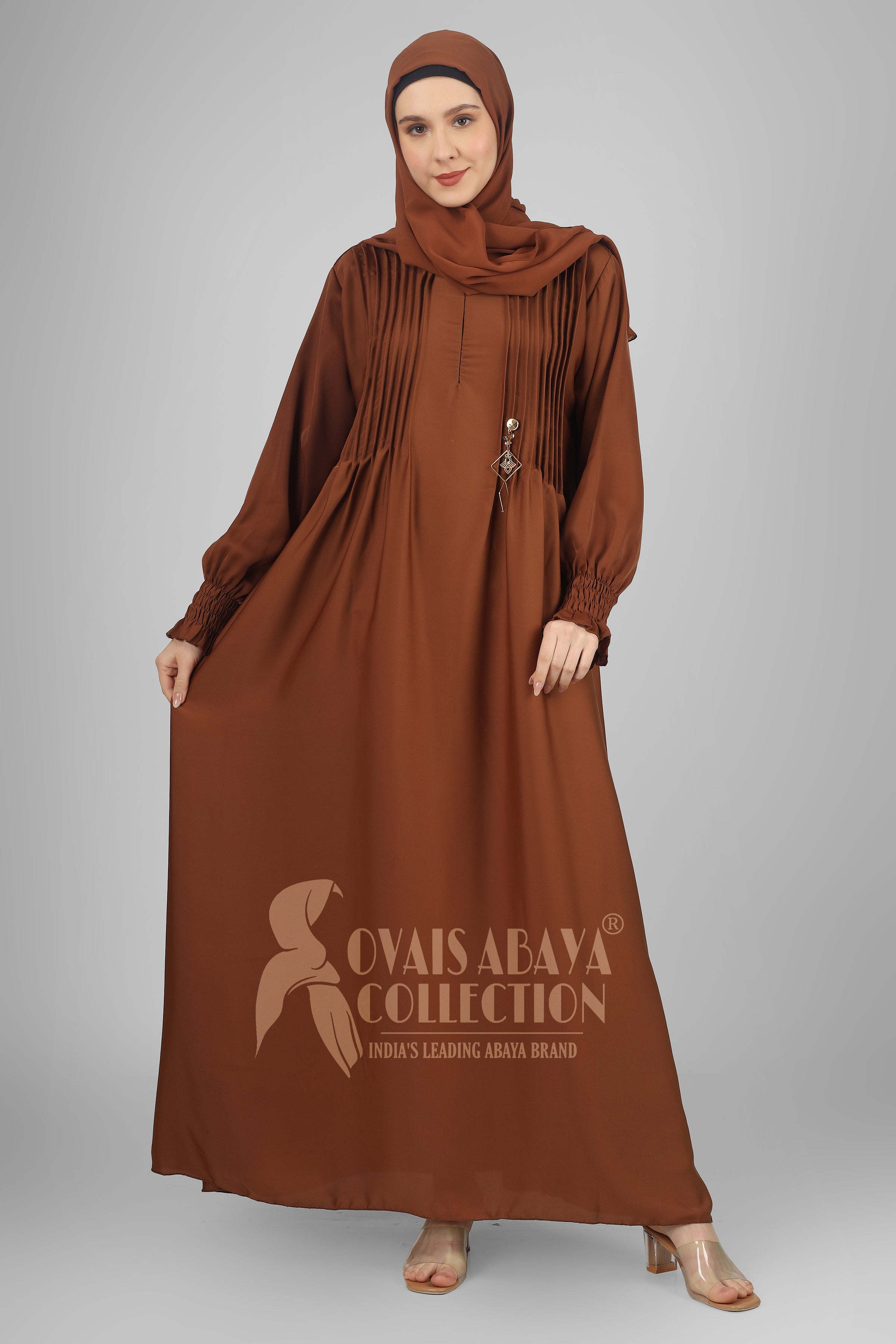 Zoya Pintex Lastic Sleeve Abaya ( CHIKOO )