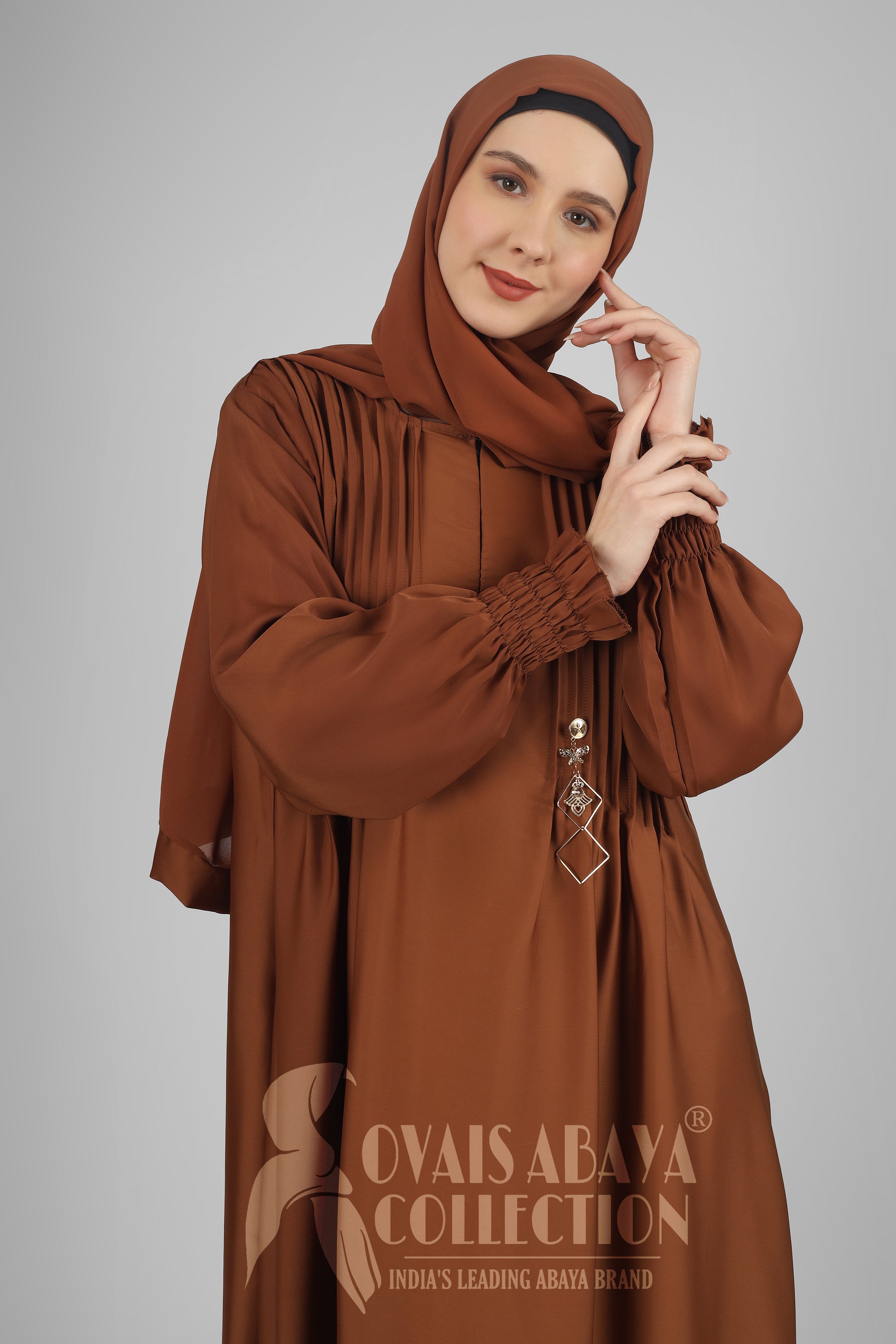 Zoya Pintex Lastic Sleeve Abaya ( CHIKOO )