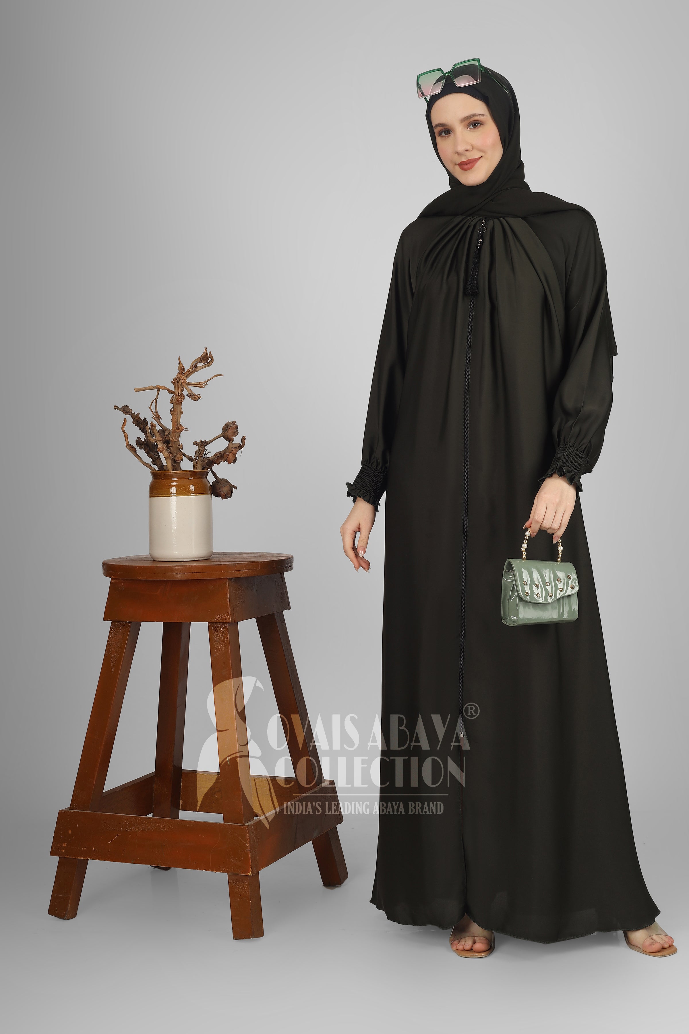 Sara Zipper Abaya OLIVE ( NEW - COLLECTION )