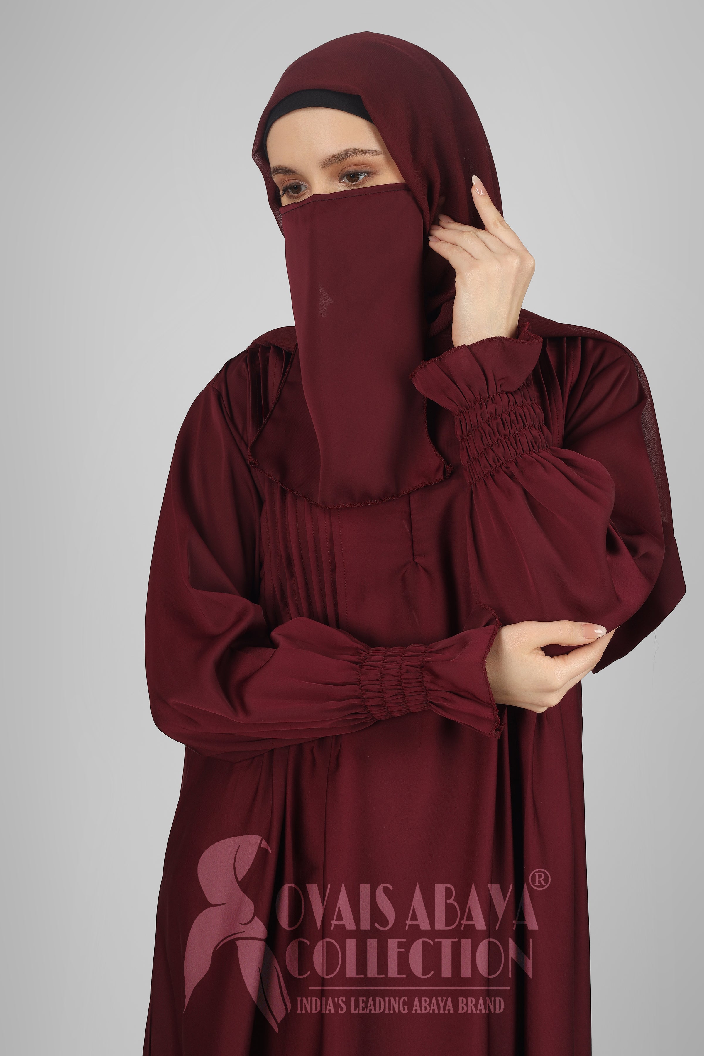 Zoya Pintex Lastic Sleeve Abaya ( WINE )