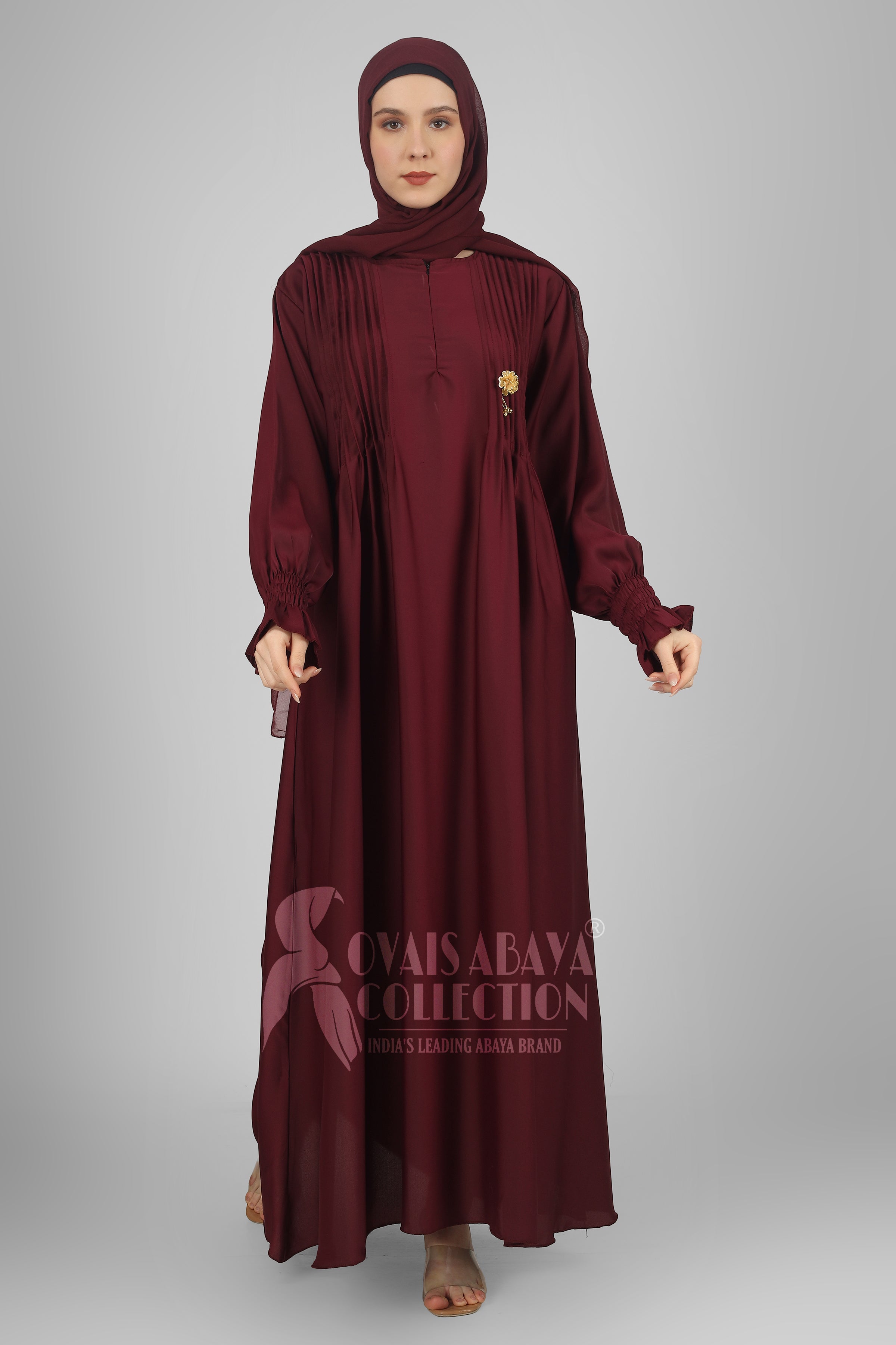 Zoya Pintex Lastic Sleeve Abaya ( WINE )