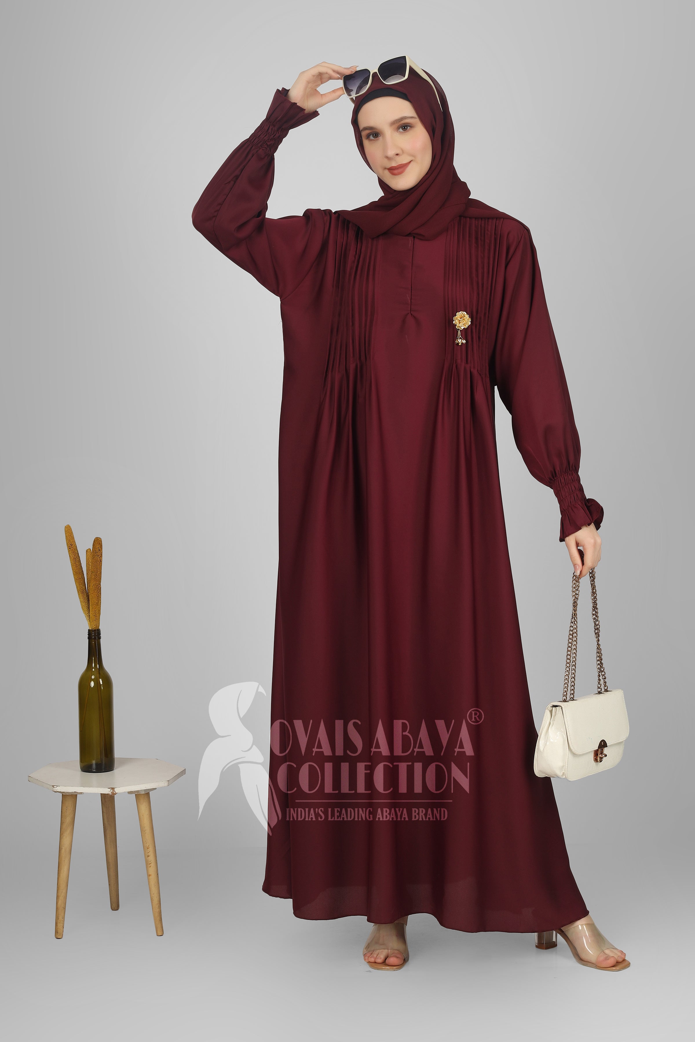 Zoya Pintex Lastic Sleeve Abaya ( WINE )