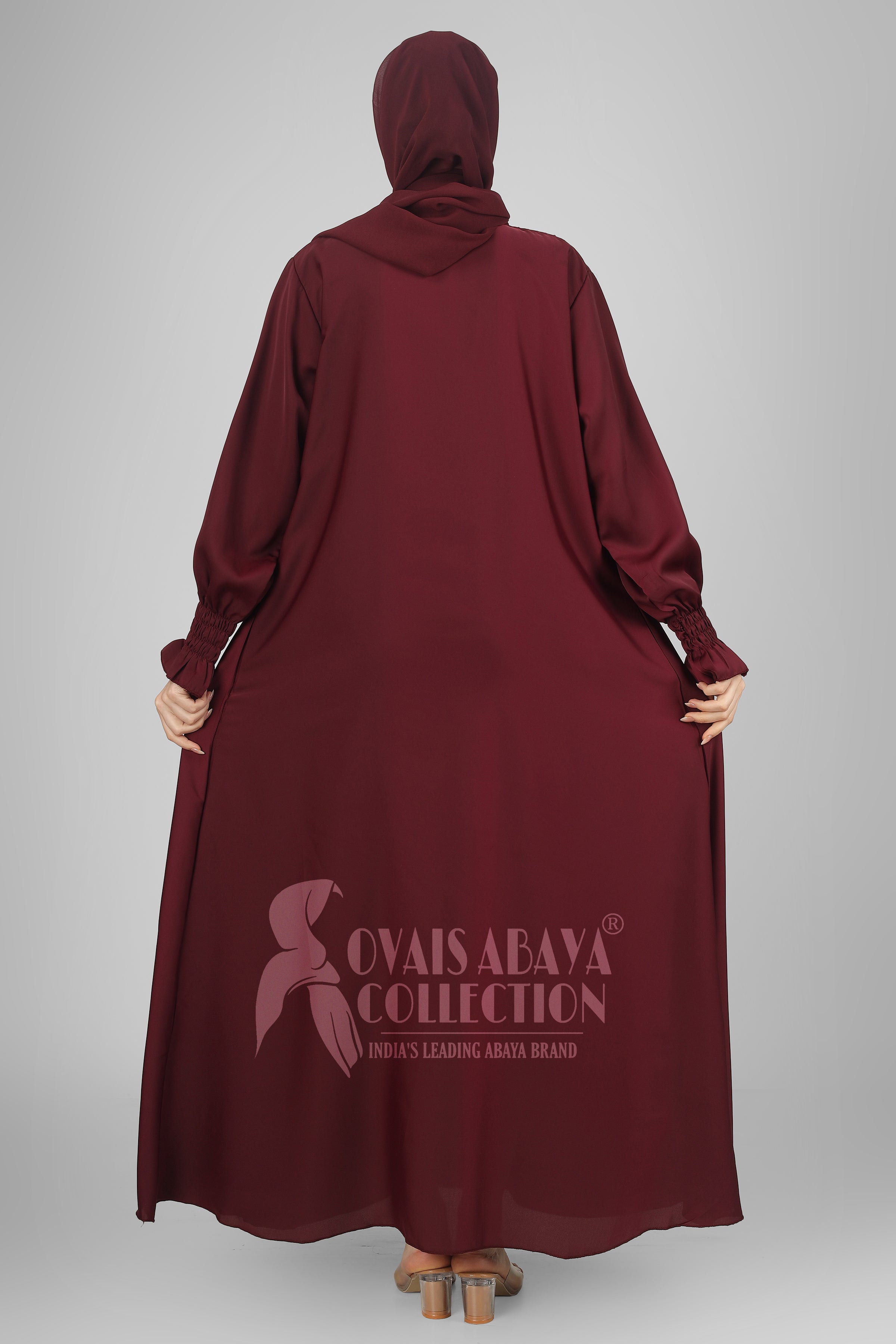 Zoya Pintex Lastic Sleeve Abaya ( WINE )