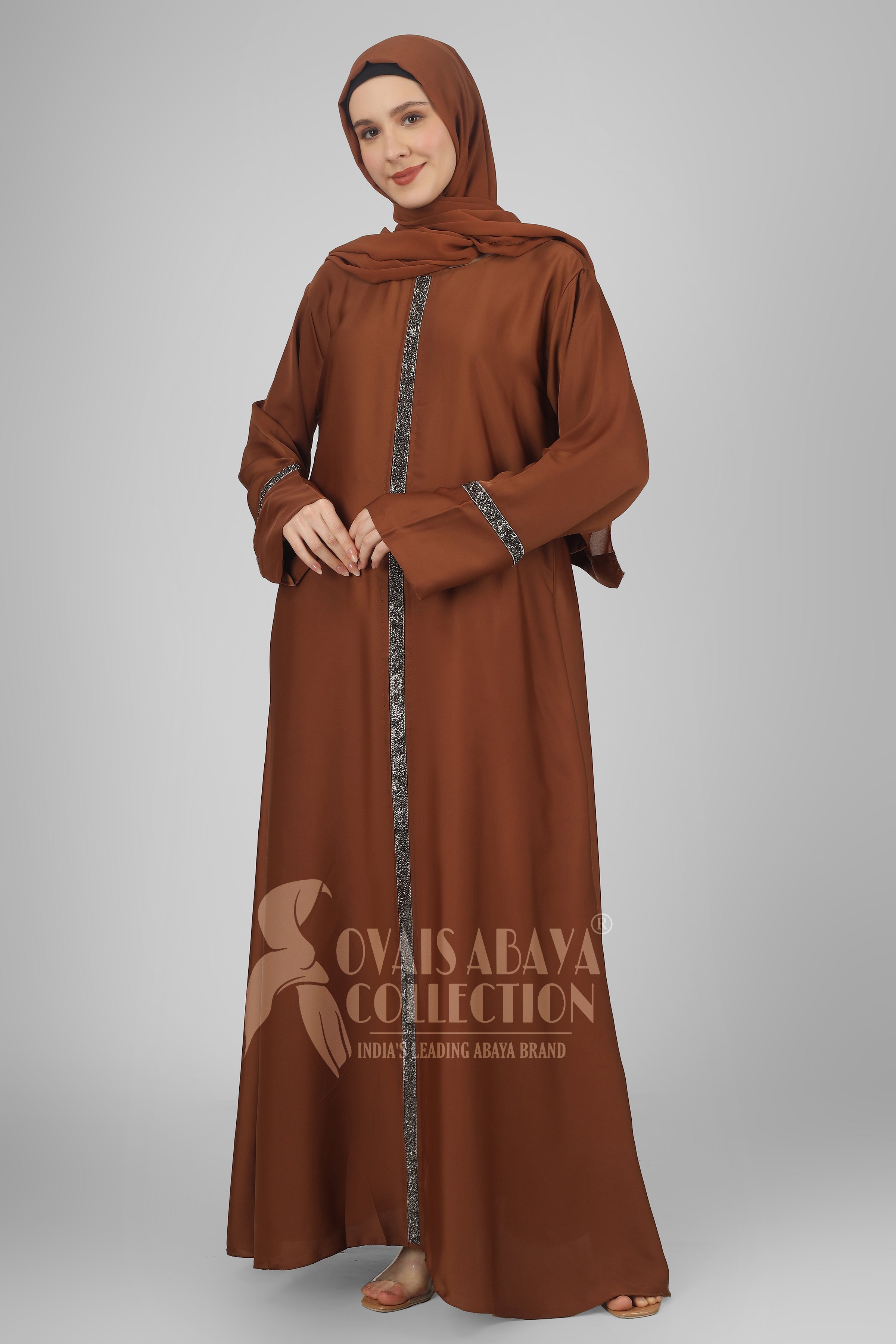 LAIBA Imported Stone Lace abaya - COPPER ( NEW LAUNCH )