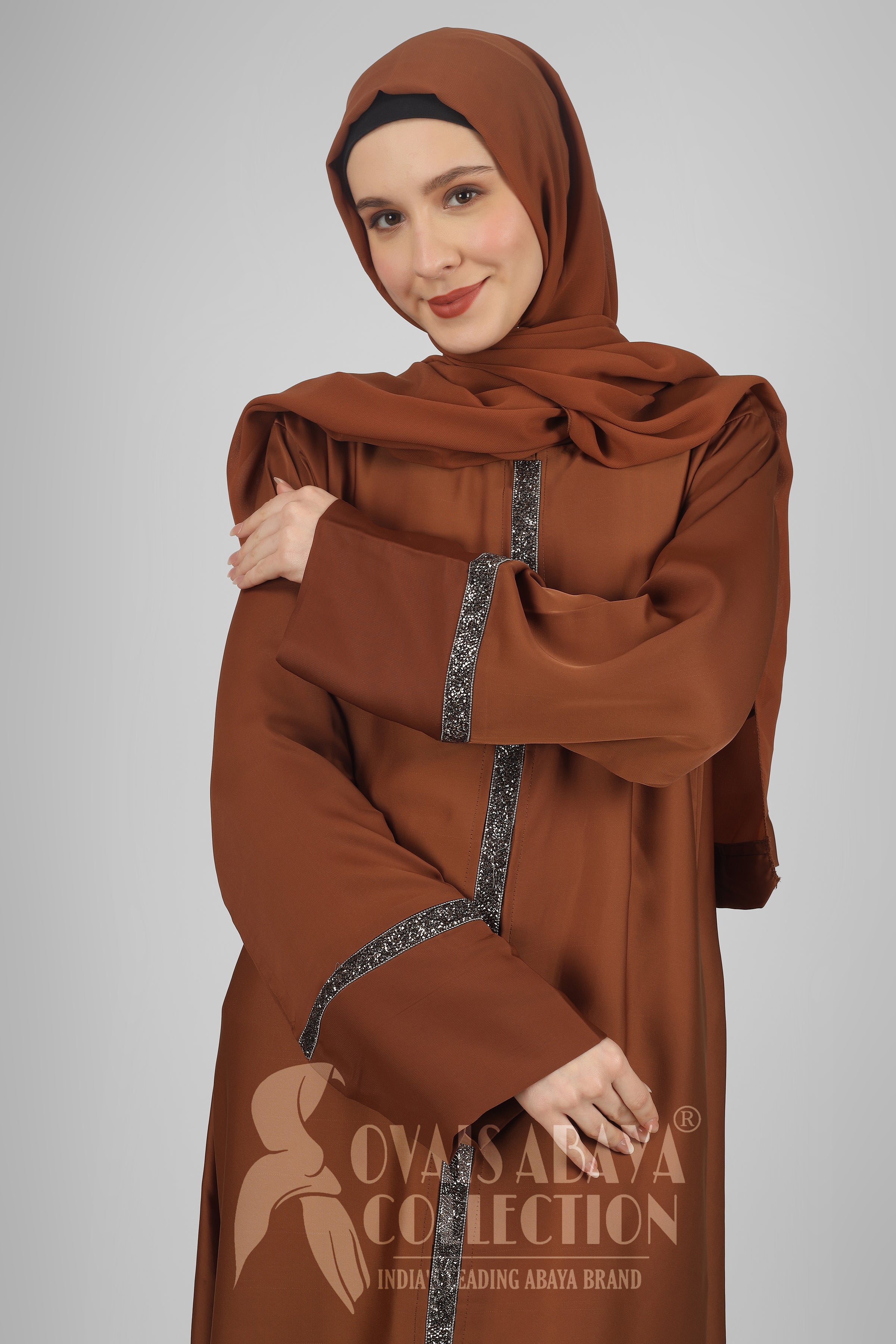 LAIBA Imported Stone Lace abaya - COPPER ( NEW LAUNCH )