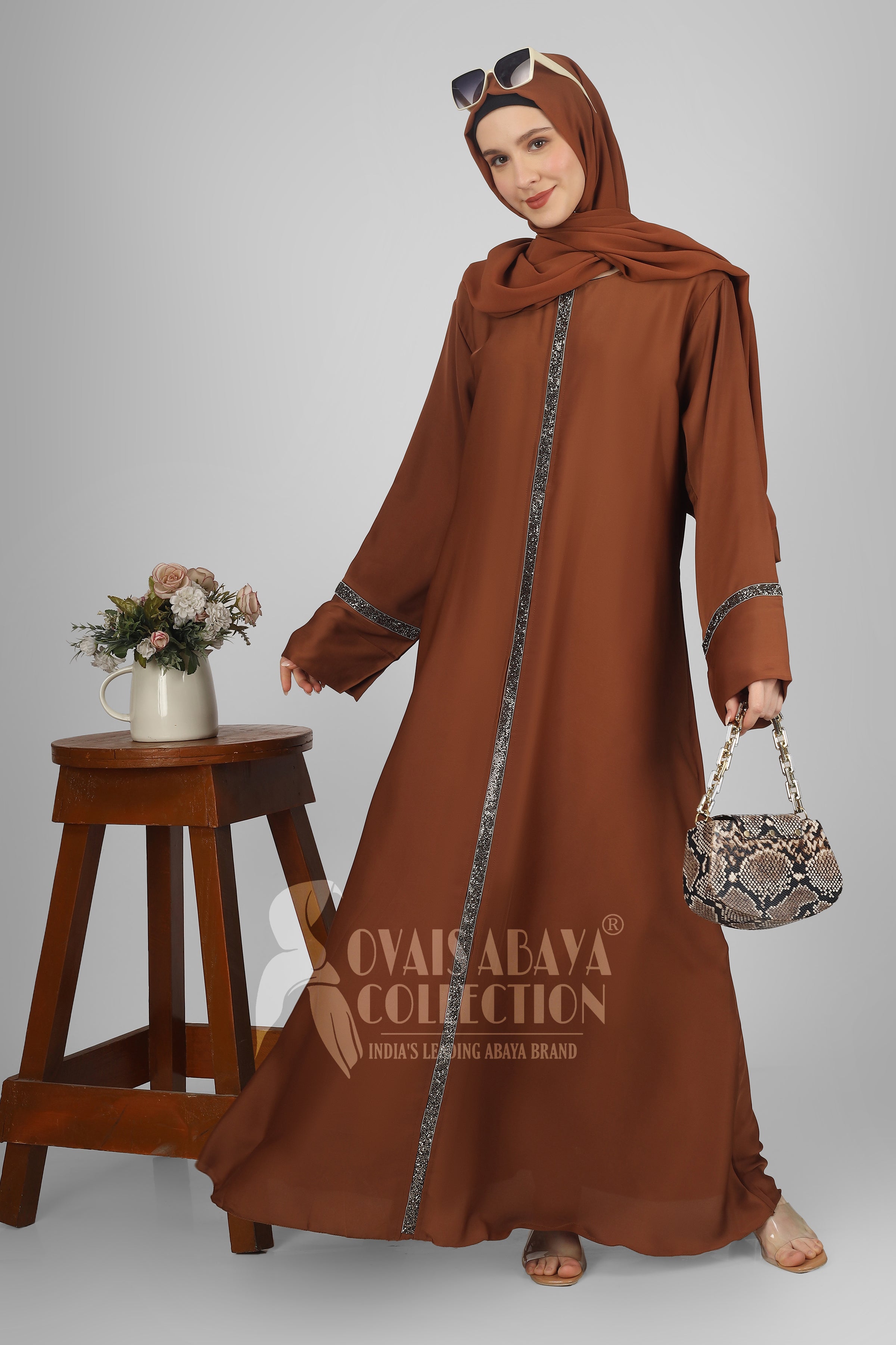 LAIBA Imported Stone Lace abaya - COPPER ( NEW LAUNCH )