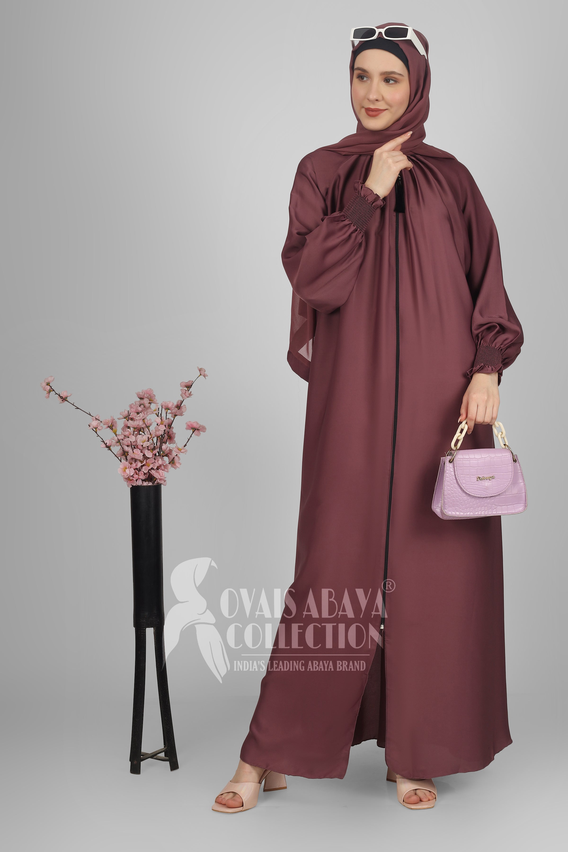 Sara Zipper Abaya Burgundy ( NEW - COLLECTION )