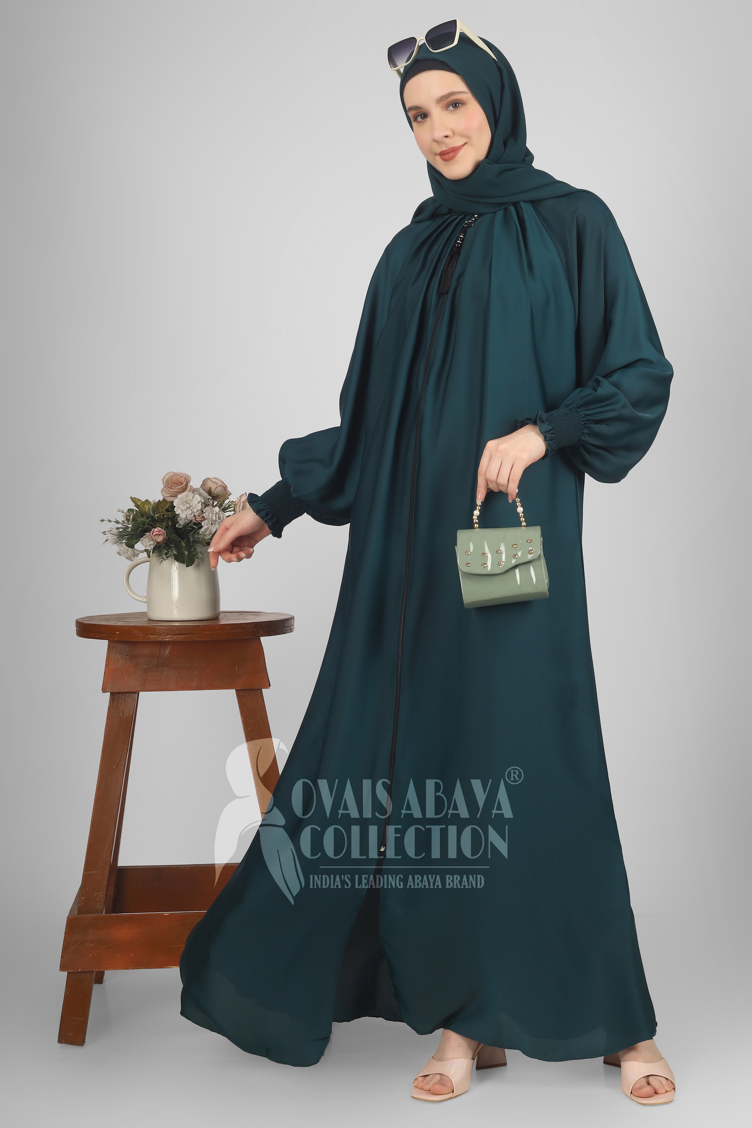 Sara Zipper Abaya TEAL ( NEW - COLLECTION )