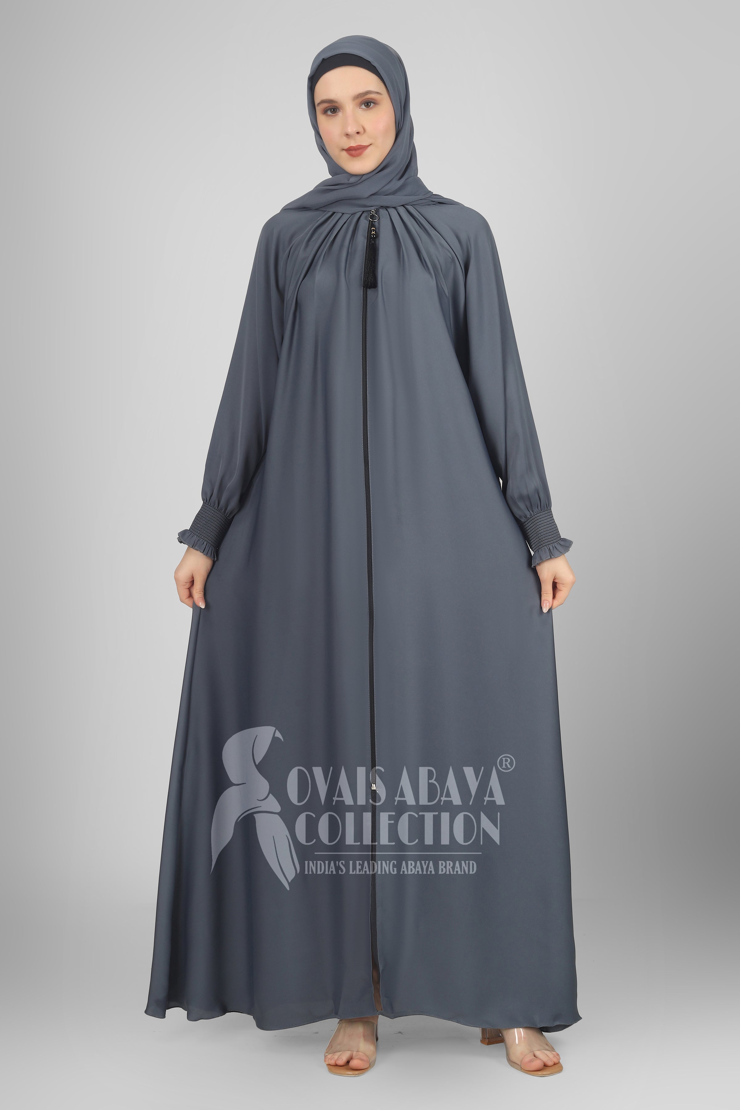 Sara Zipper Abaya GRAY ( NEW - COLLECTION )